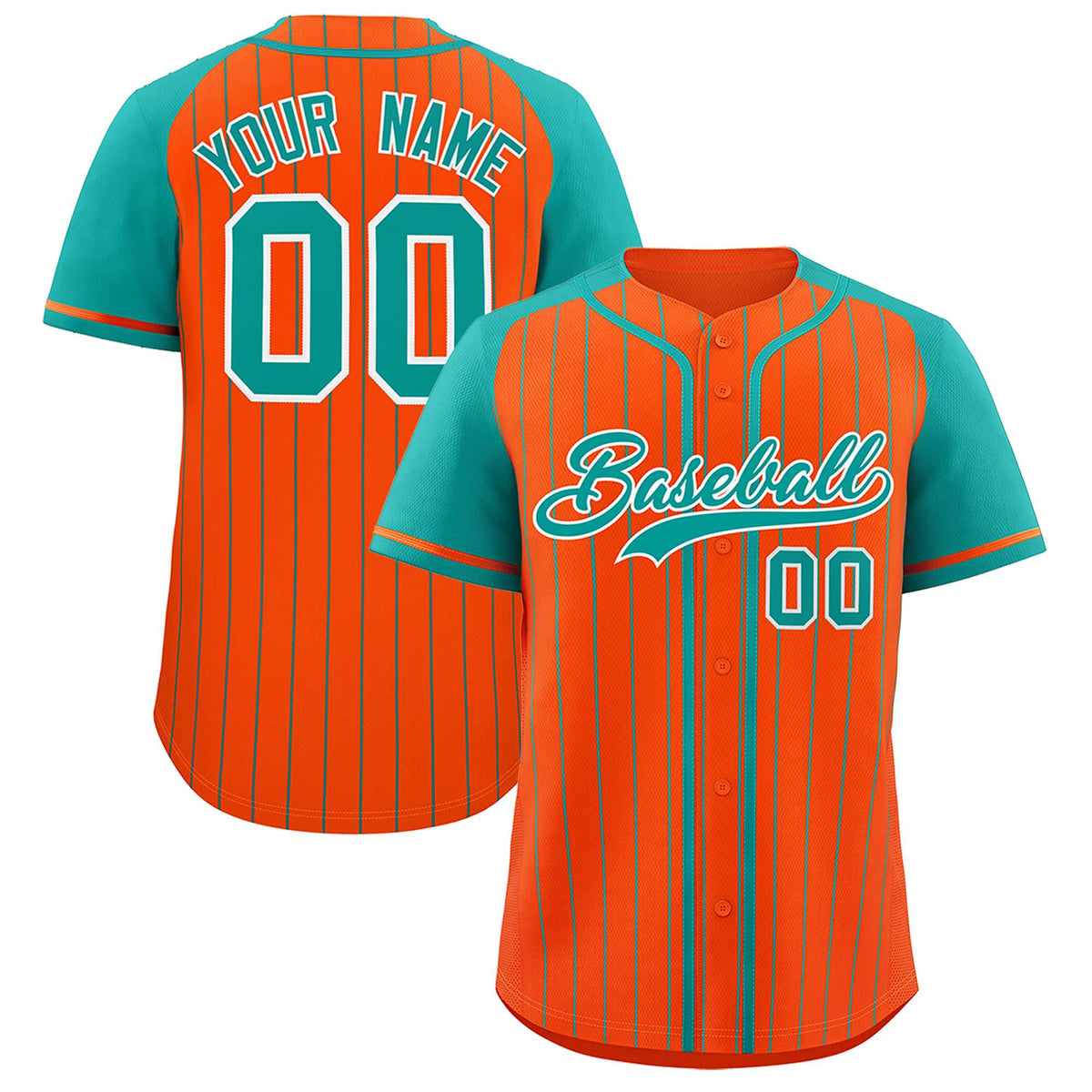 Custom Orange Aqua Stripe Fashion Raglan Sleeves Authentic Baseball Jersey