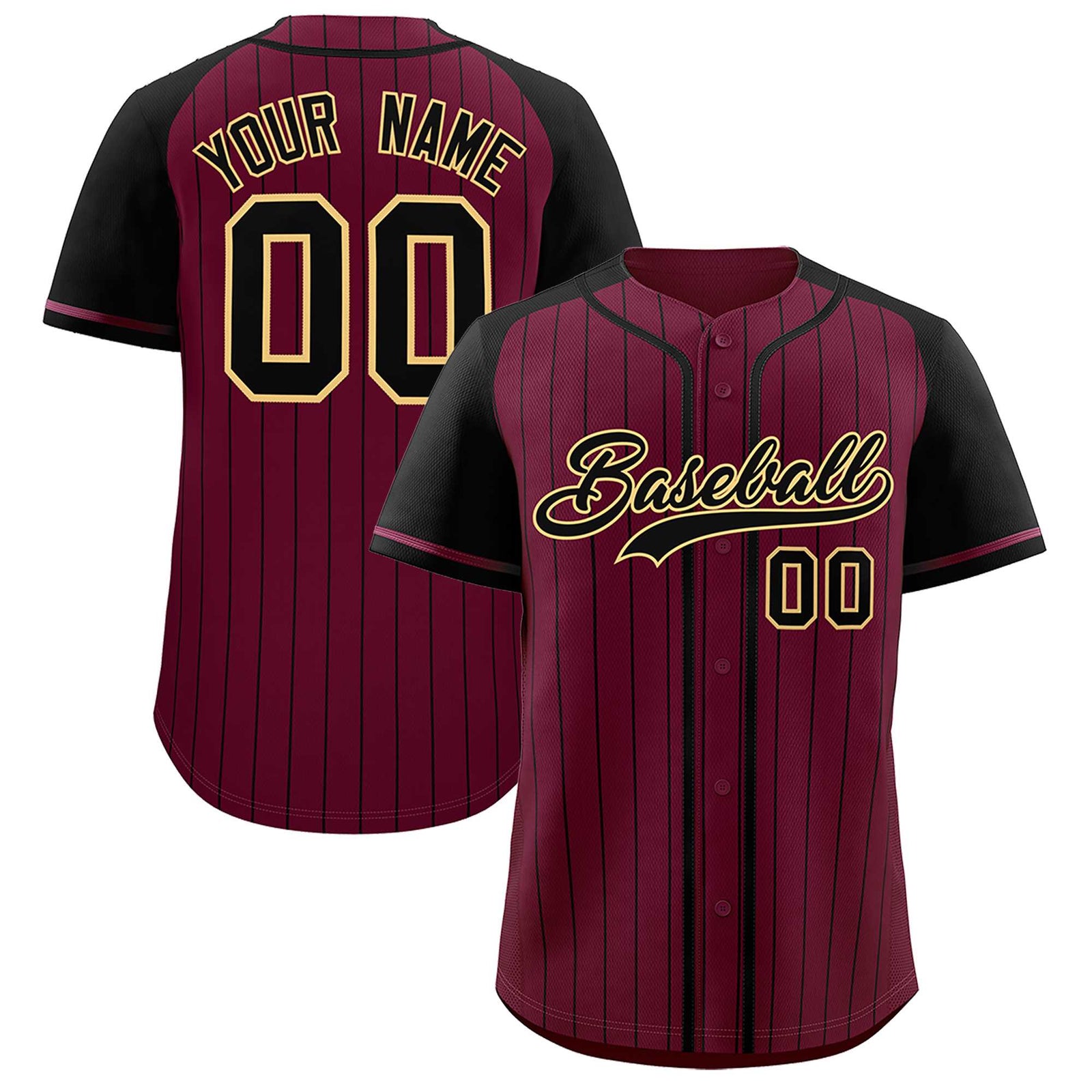 Custom Crimson Black Stripe Fashion Raglan Sleeves Authentic Baseball Jersey