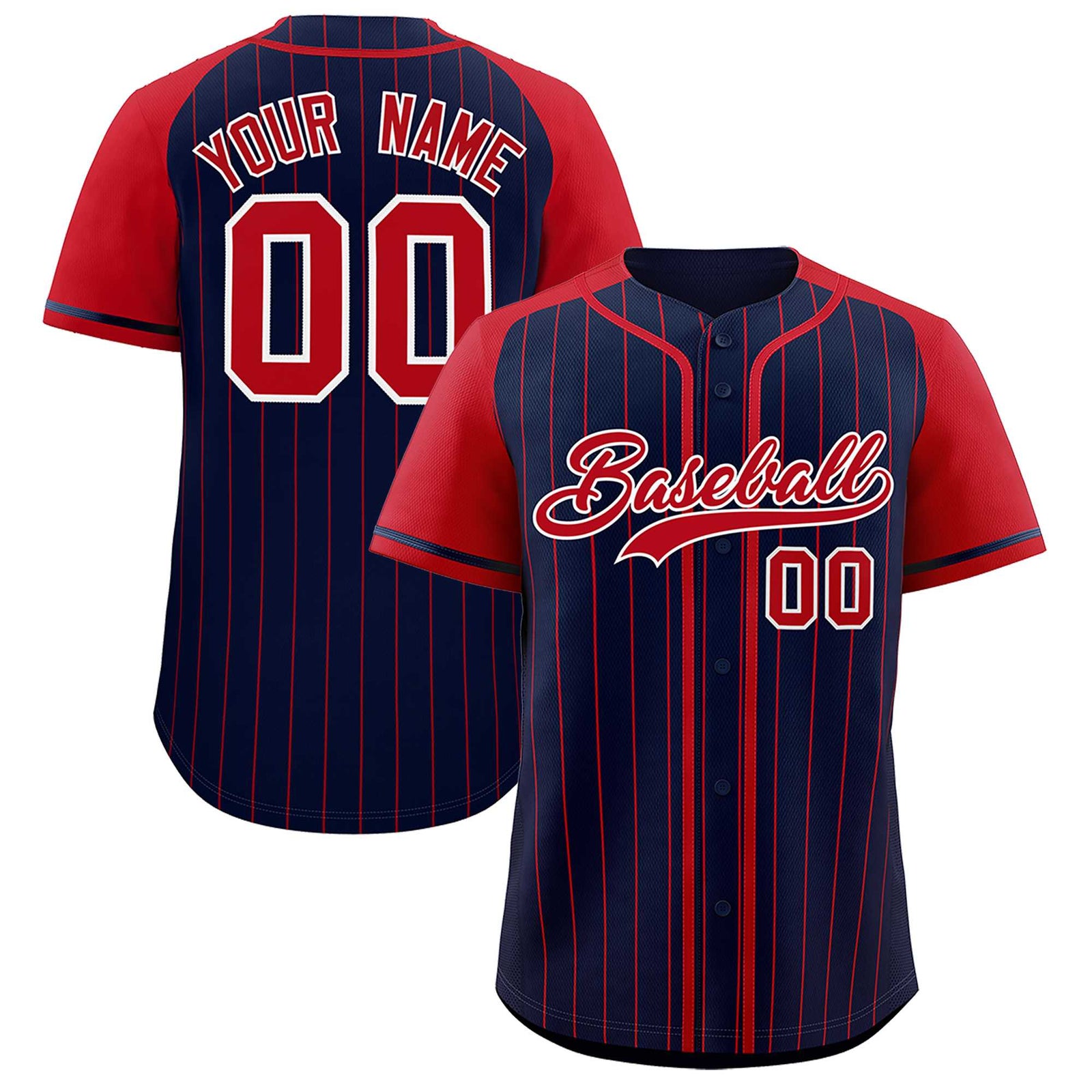 Custom Navy Red Stripe Fashion Raglan Sleeves Authentic Baseball Jersey