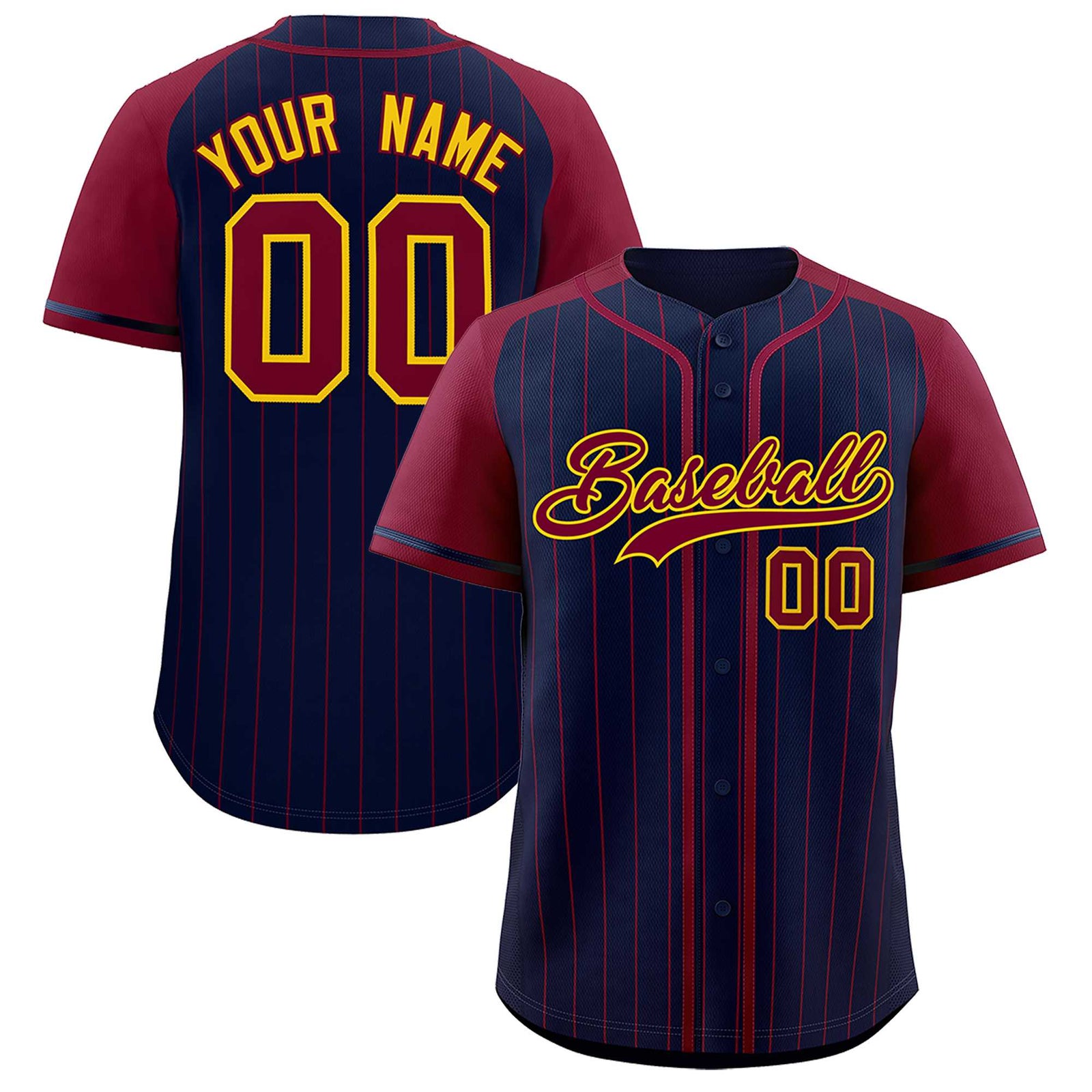 Custom Navy Crimson Stripe Fashion Raglan Sleeves Authentic Baseball Jersey