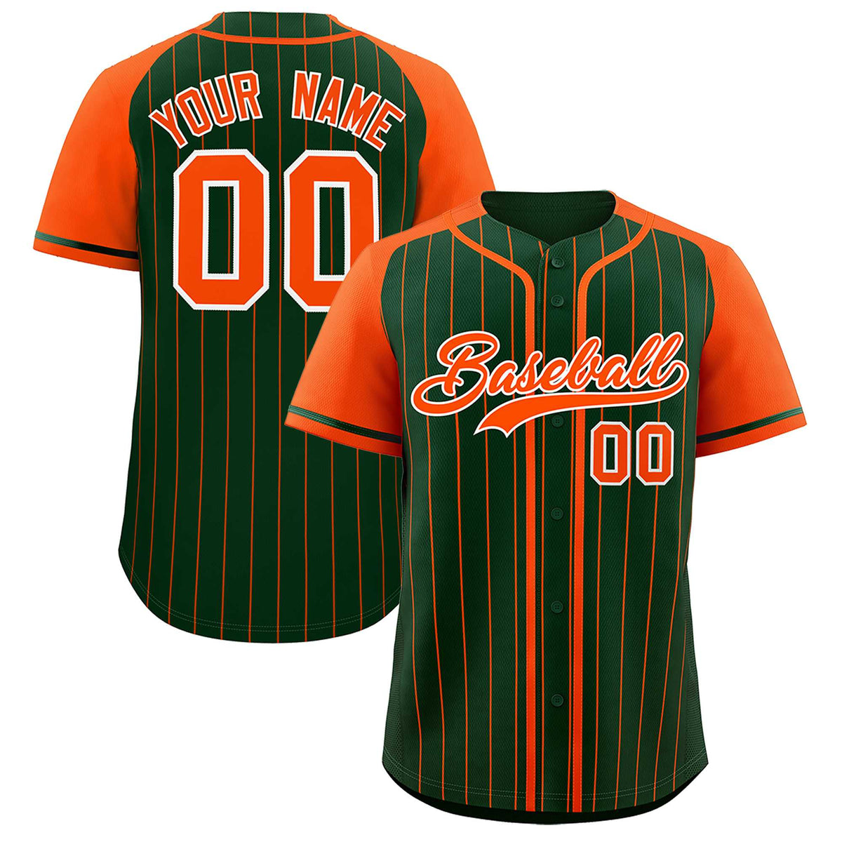 Custom Green Orange Stripe Fashion Raglan Sleeves Authentic Baseball Jersey