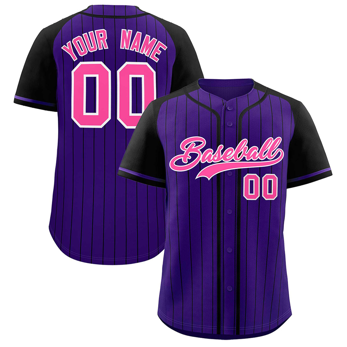 Custom Purple Black Stripe Fashion Raglan Sleeves Authentic Baseball Jersey