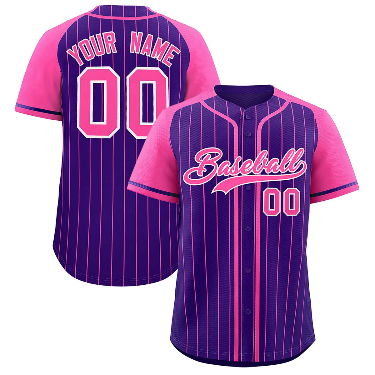 Custom Purple Pink Stripe Fashion Raglan Sleeves Authentic Baseball Jersey