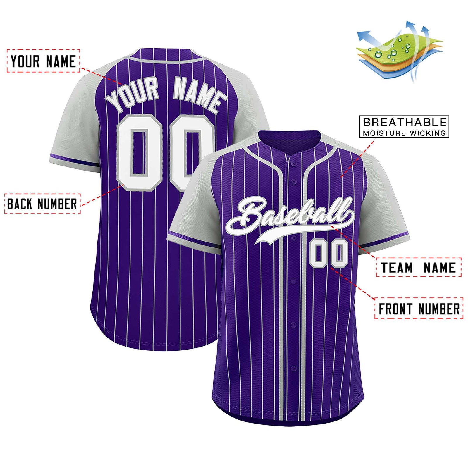 Custom Purple Gray Stripe Fashion Raglan Sleeves Authentic Baseball Jersey
