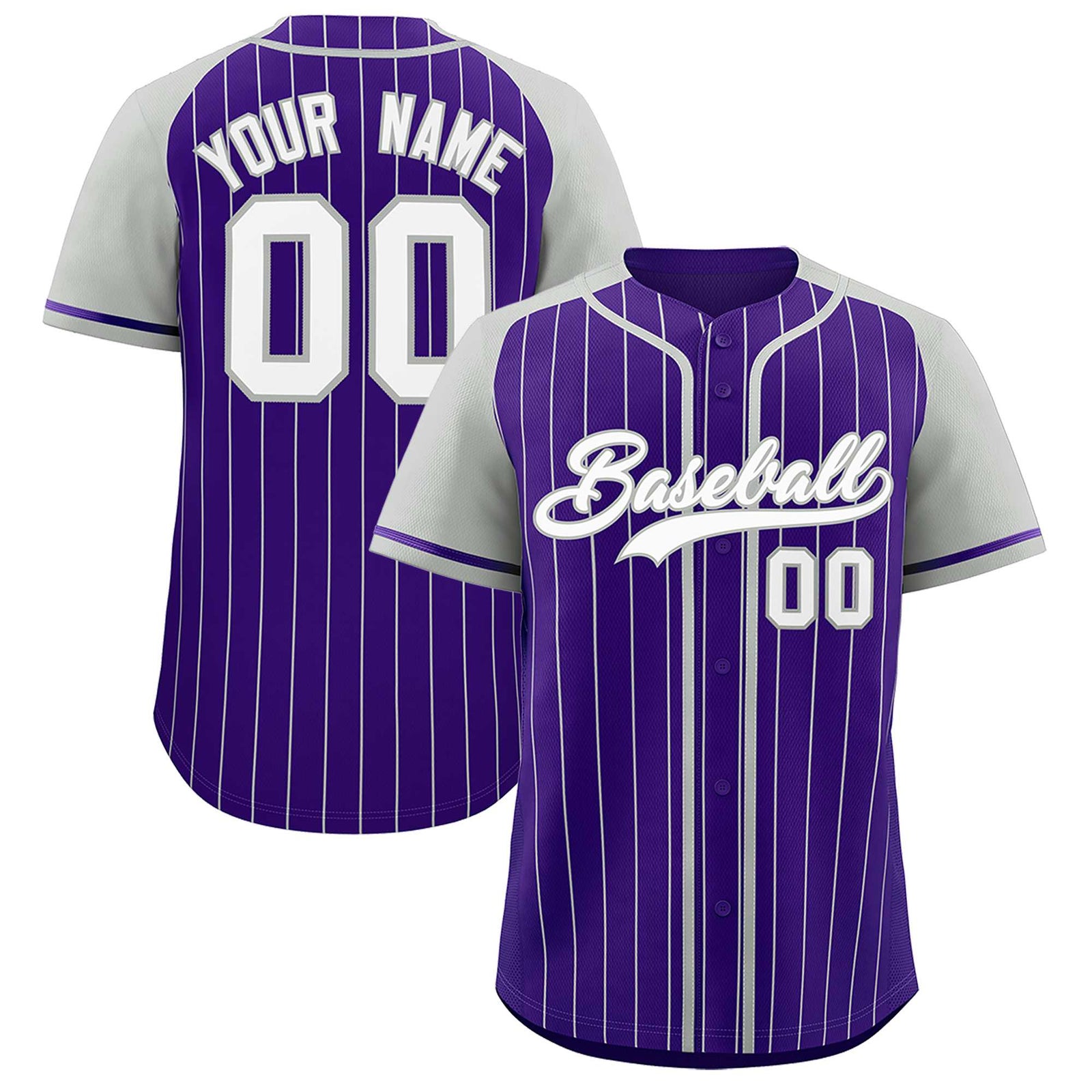 Custom Purple Gray Stripe Fashion Raglan Sleeves Authentic Baseball Jersey