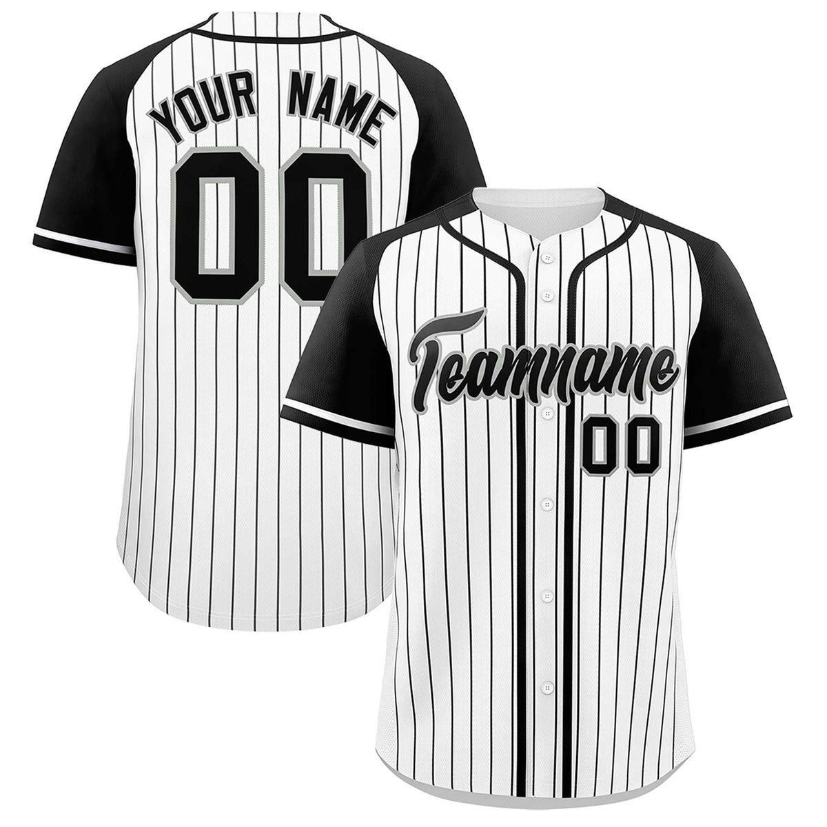 Custom White Black Stripe Fashion Raglan Sleeves Authentic Baseball Jersey