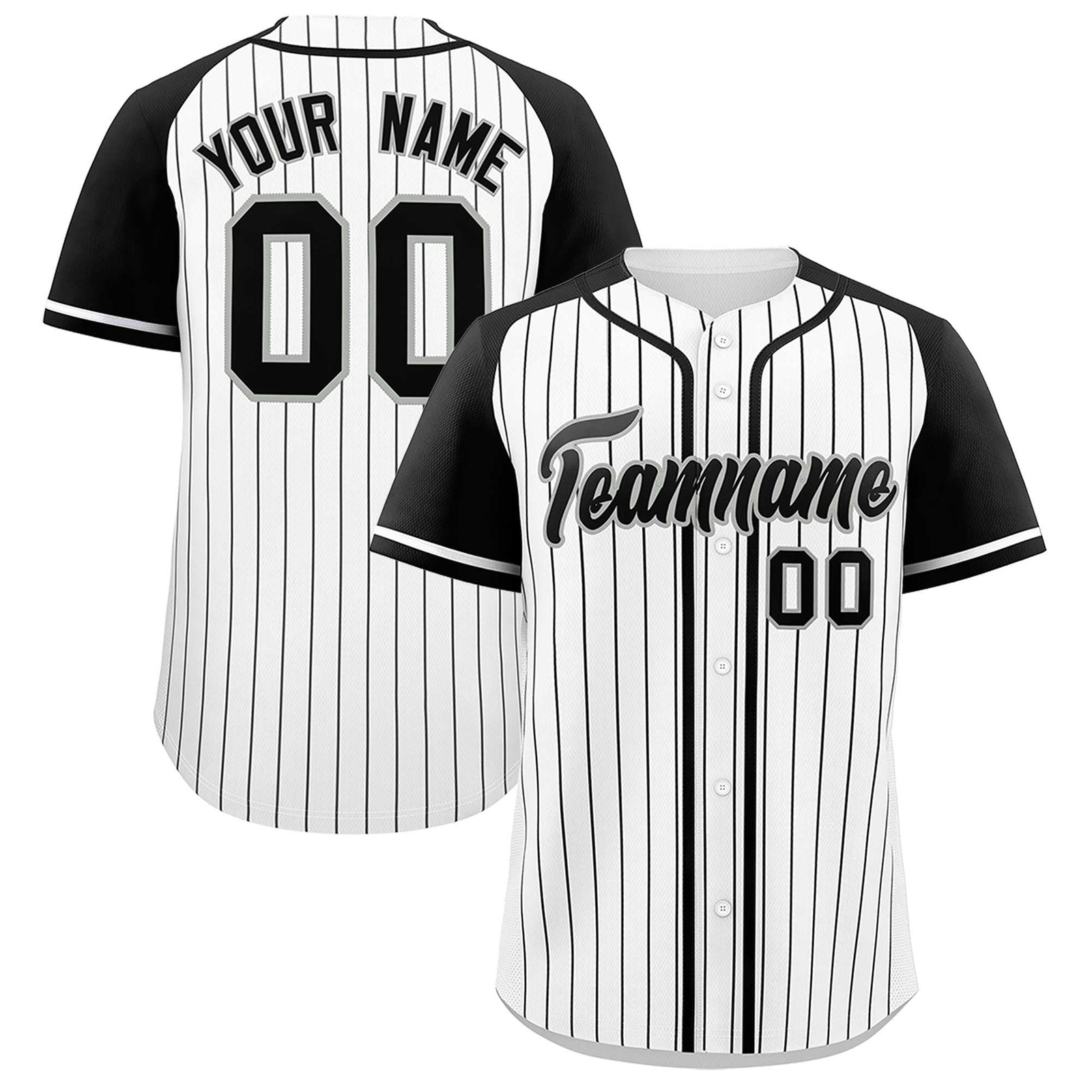 Custom White Black Stripe Fashion Raglan Sleeves Authentic Baseball Jersey