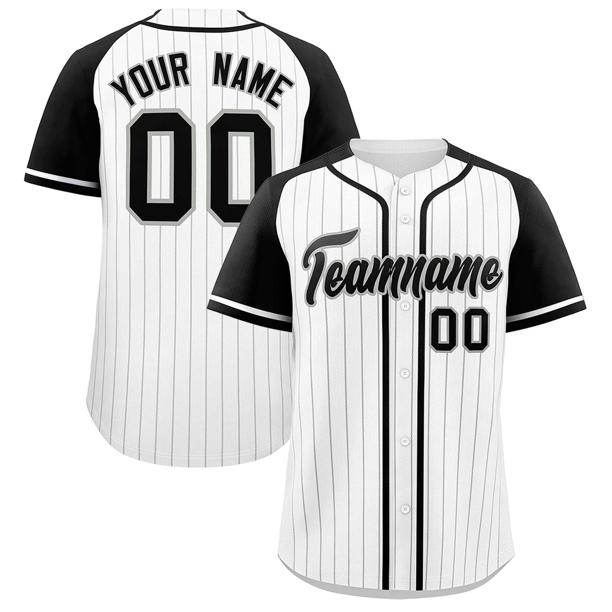Custom White Black Stripe Fashion Raglan Sleeves Authentic Baseball Jersey