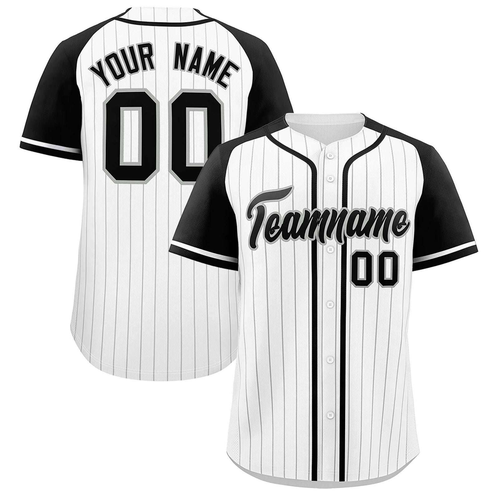 Custom White Black Stripe Fashion Raglan Sleeves Authentic Baseball Jersey