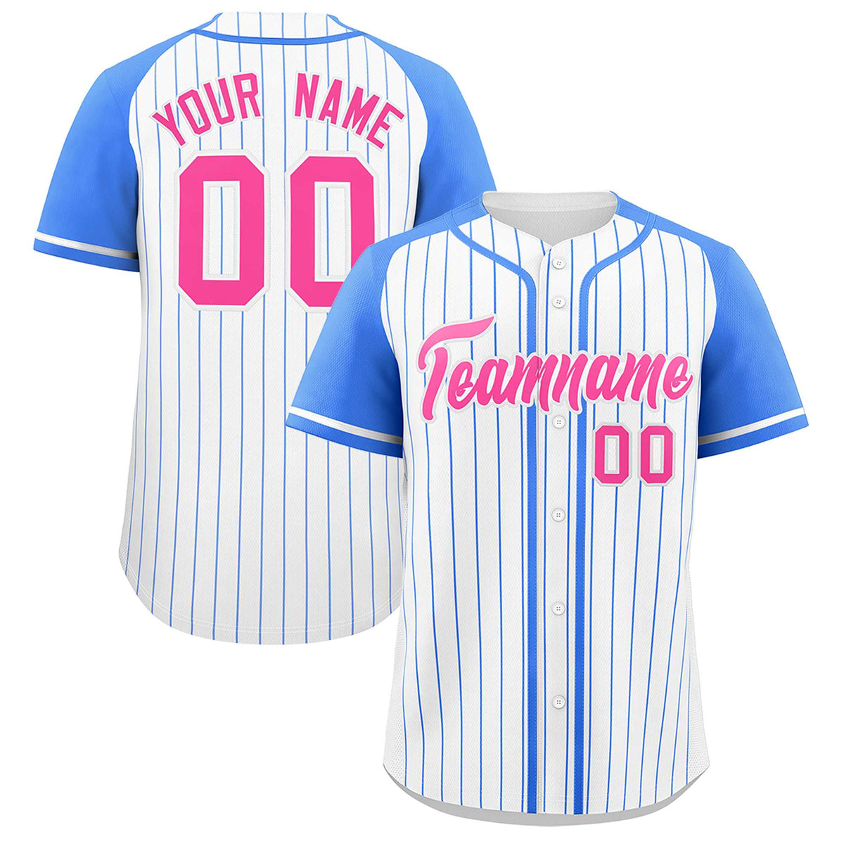 Custom White Powder Blue Stripe Fashion Raglan Sleeves Authentic Baseball Jersey