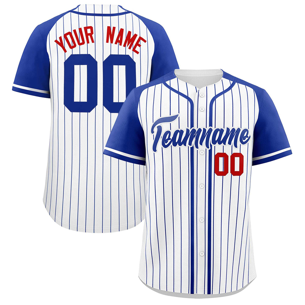 Custom White Royal Stripe Fashion Raglan Sleeves Authentic Baseball Jersey
