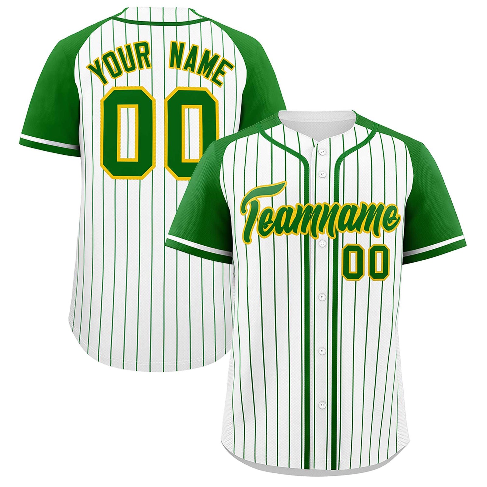 Custom White Kelly Green Stripe Fashion Raglan Sleeves Authentic Baseball Jersey