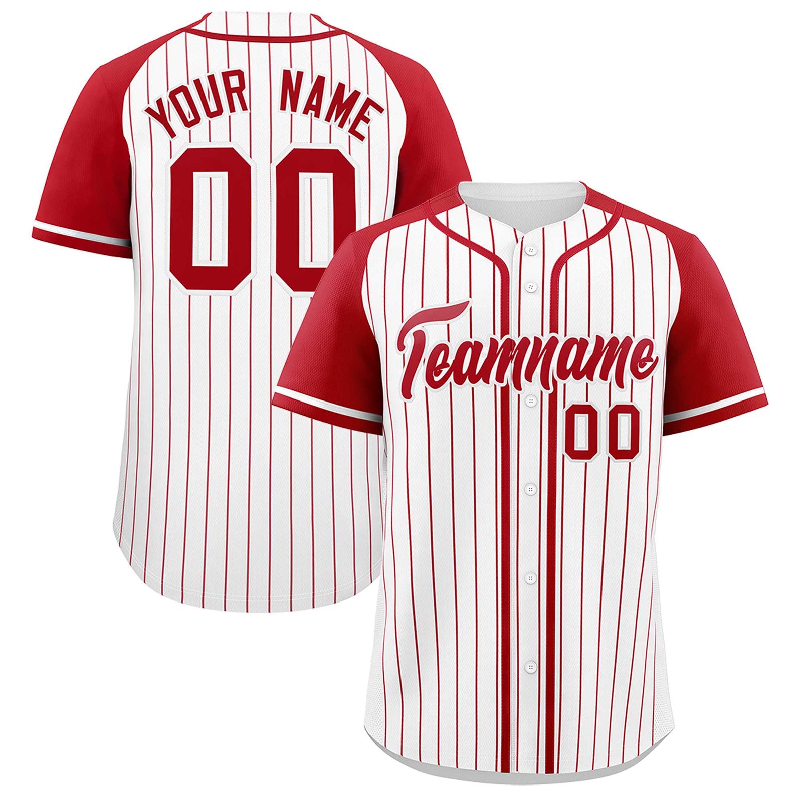 Custom White Red Stripe Fashion Raglan Sleeves Authentic Baseball Jersey