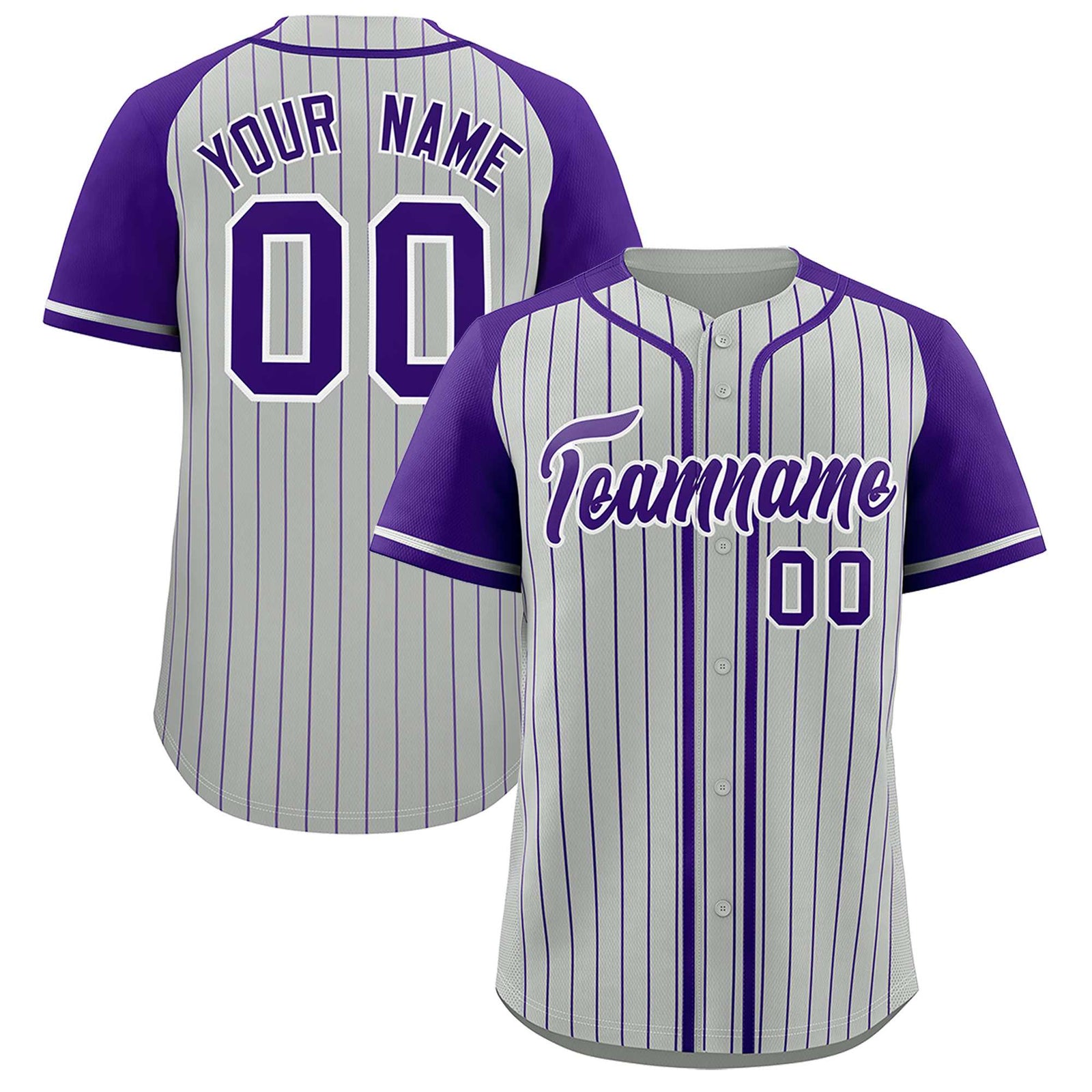Custom Gray Purple Stripe Fashion Raglan Sleeves Authentic Baseball Jersey