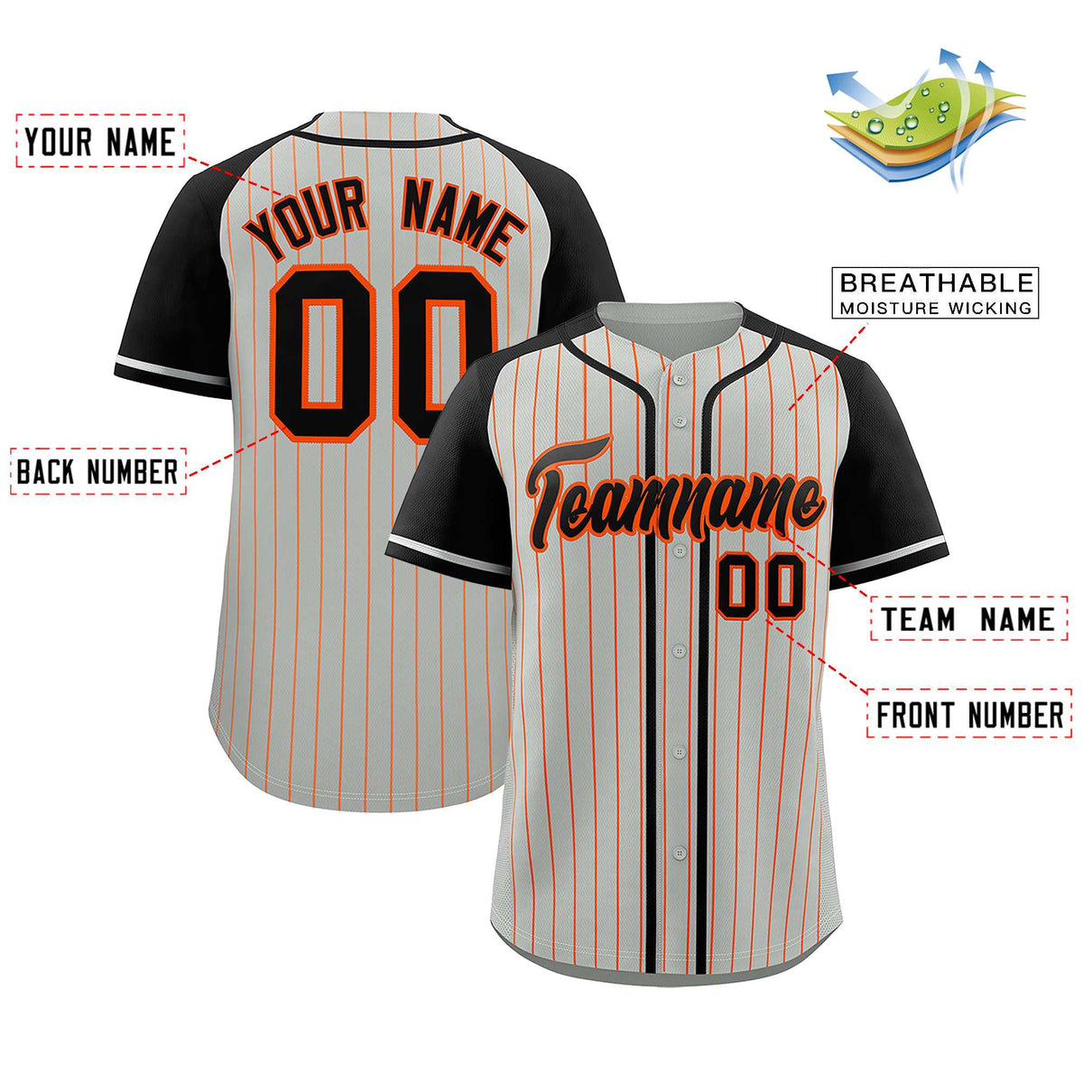 Custom Gray Black Stripe Fashion Raglan Sleeves Authentic Baseball Jersey