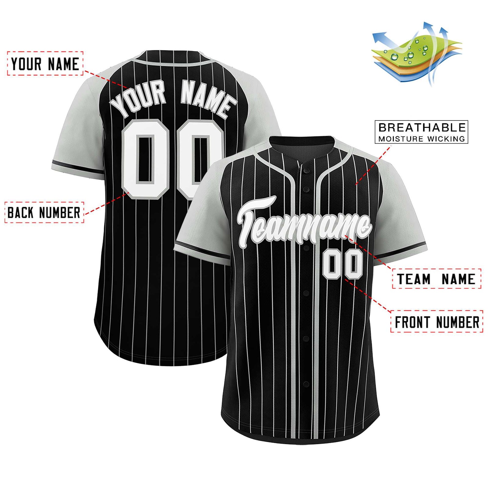 Custom Black Gray Stripe Fashion Raglan Sleeves Authentic Baseball Jersey
