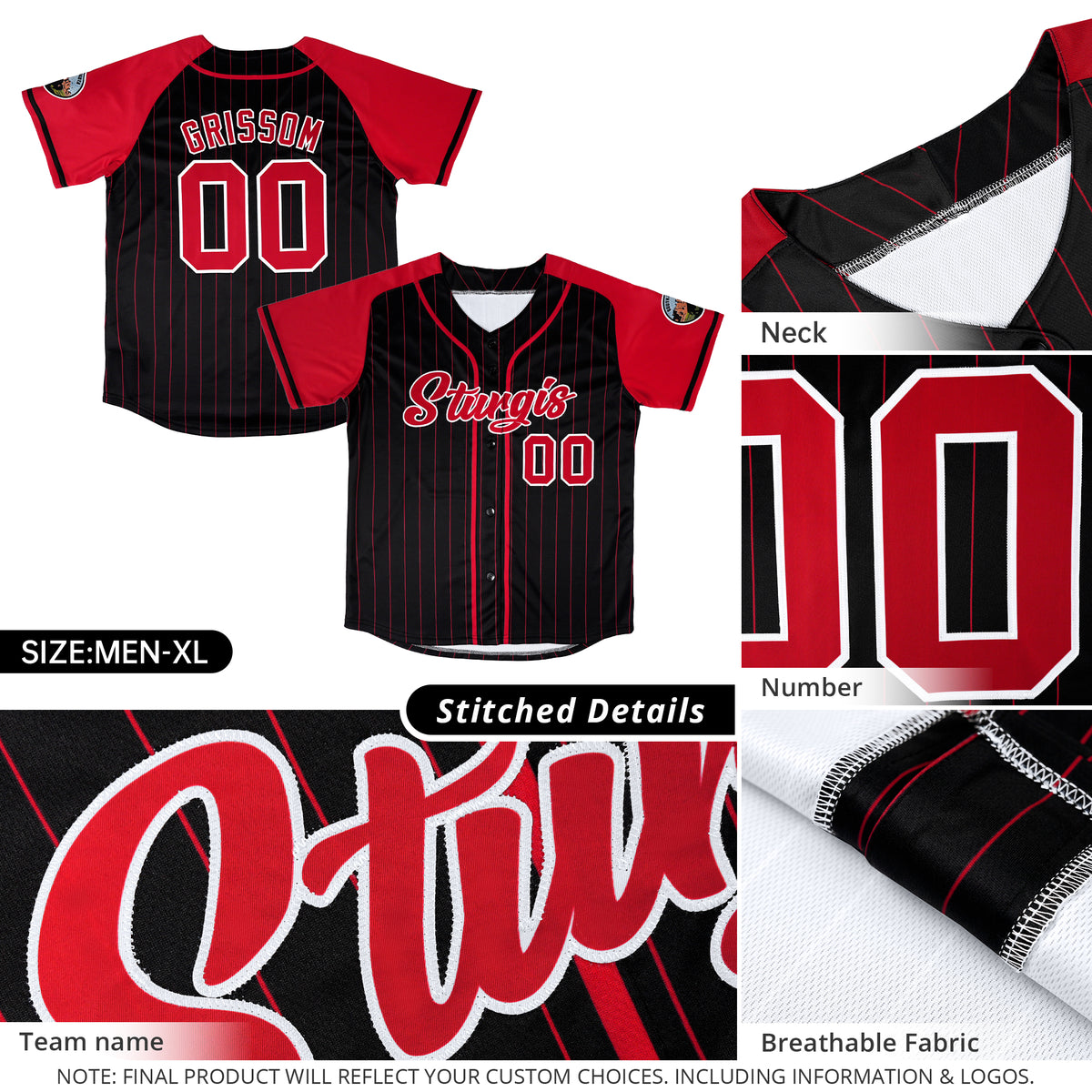 Custom Black Red Stripe Fashion Raglan Sleeves Authentic Baseball Jersey
