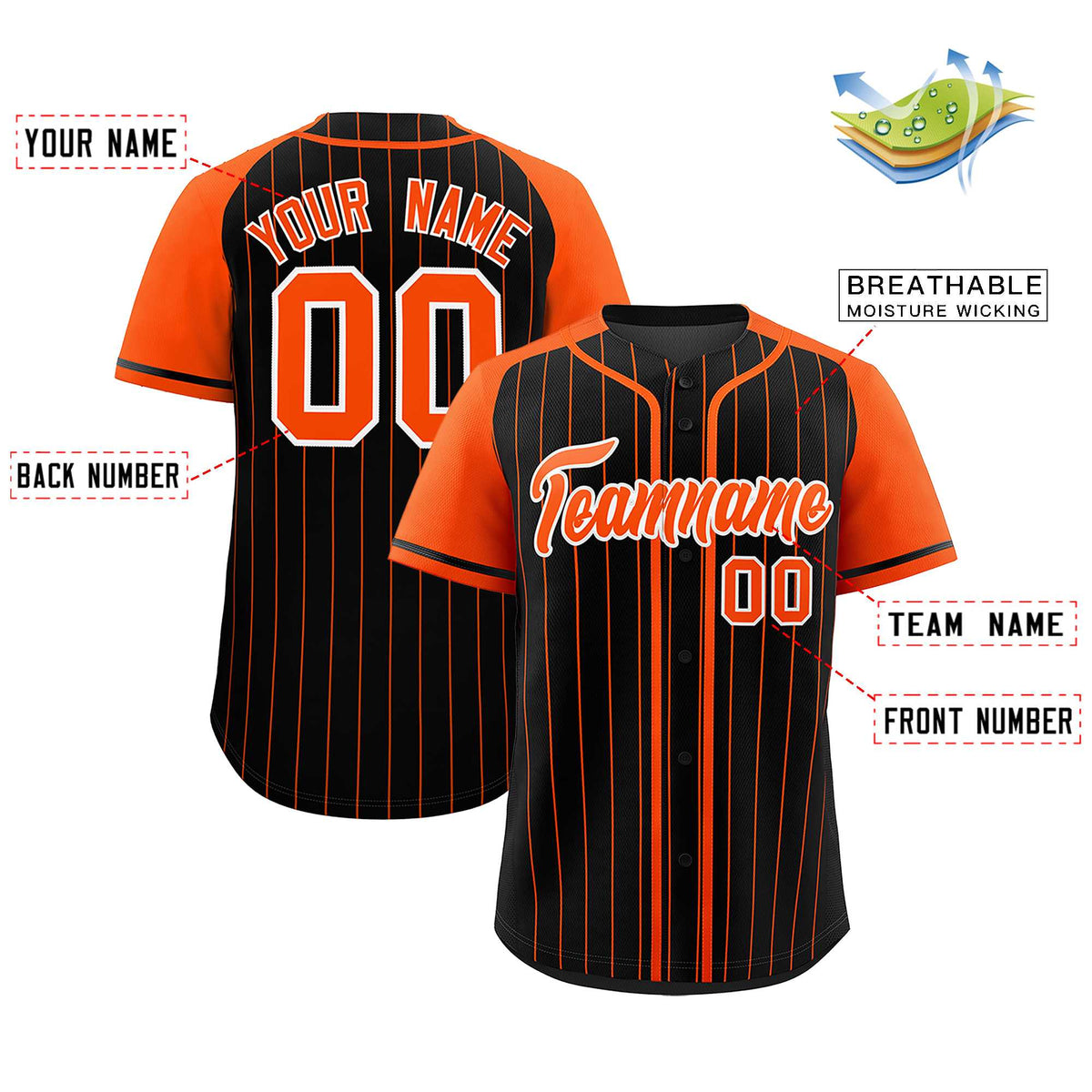 Custom Black Orange Stripe Fashion Raglan Sleeves Authentic Baseball Jersey