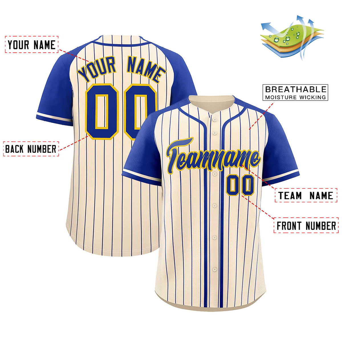 Custom Cream Royal Stripe Fashion Raglan Sleeves Authentic Baseball Jersey