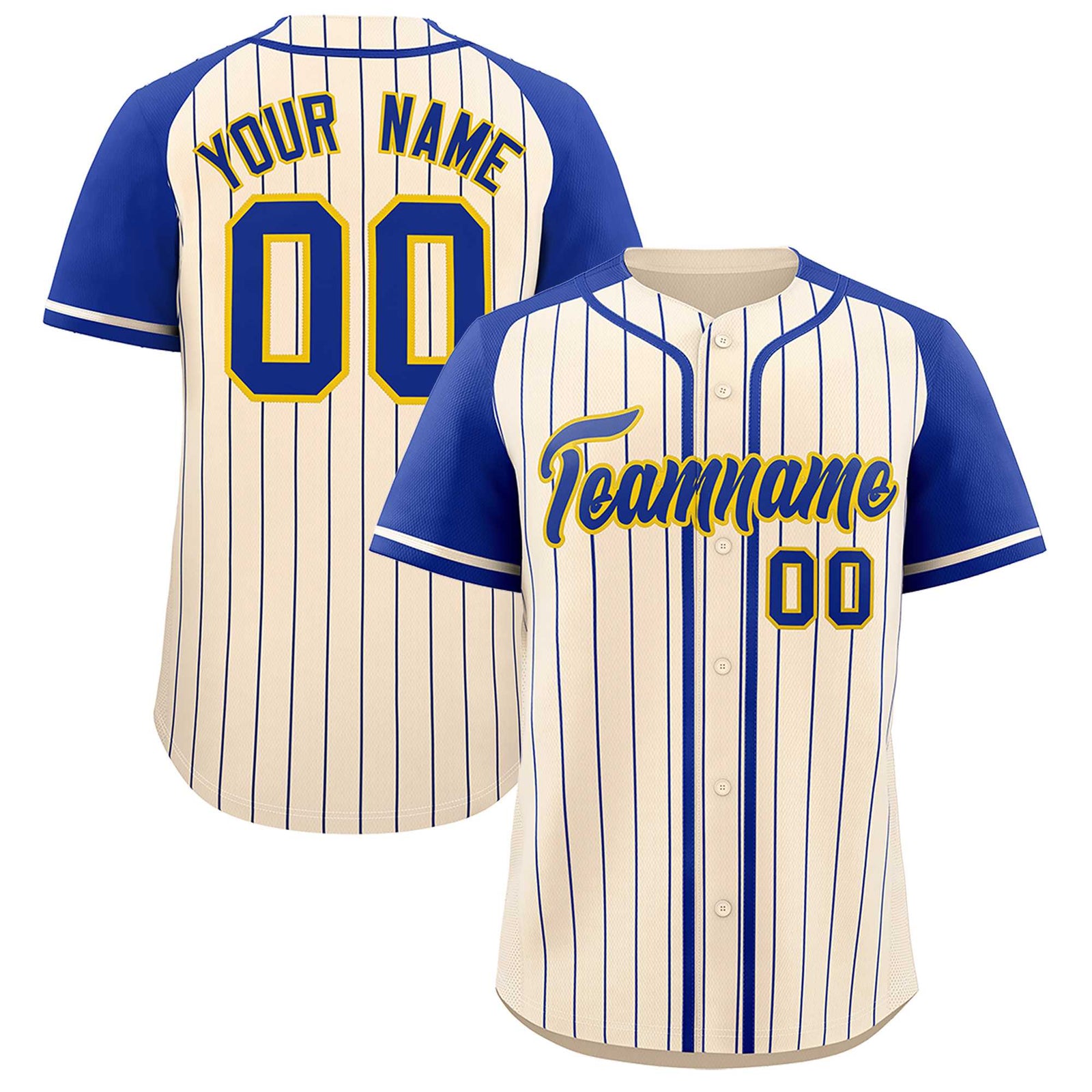 Custom Cream Royal Stripe Fashion Raglan Sleeves Authentic Baseball Jersey
