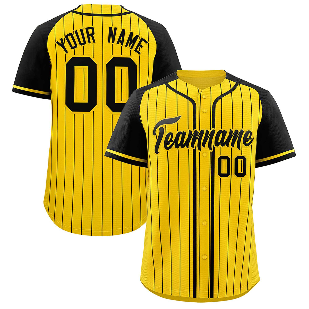 Custom Gold Black Stripe Fashion Raglan Sleeves Authentic Baseball Jersey