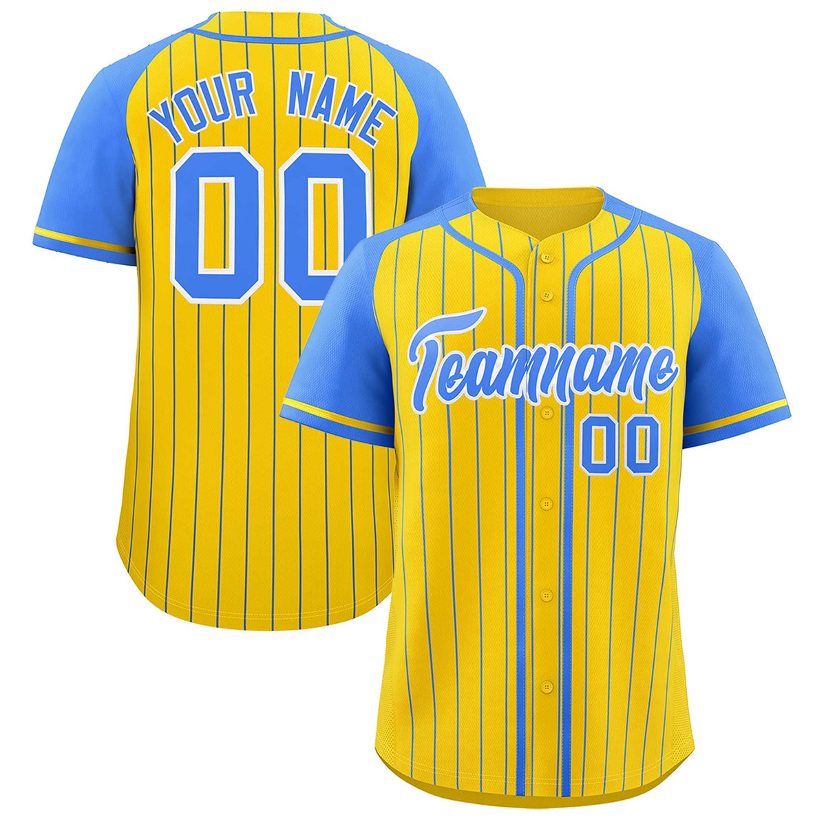 Custom Gold Powder Blue Stripe Fashion Raglan Sleeves Authentic Baseball Jersey