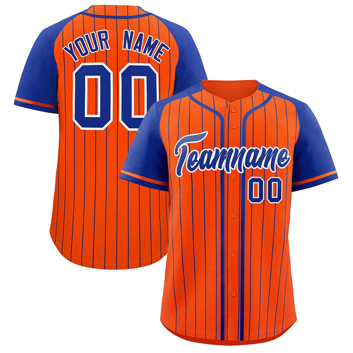 Custom Orange Royal Stripe Fashion Raglan Sleeves Authentic Baseball Jersey