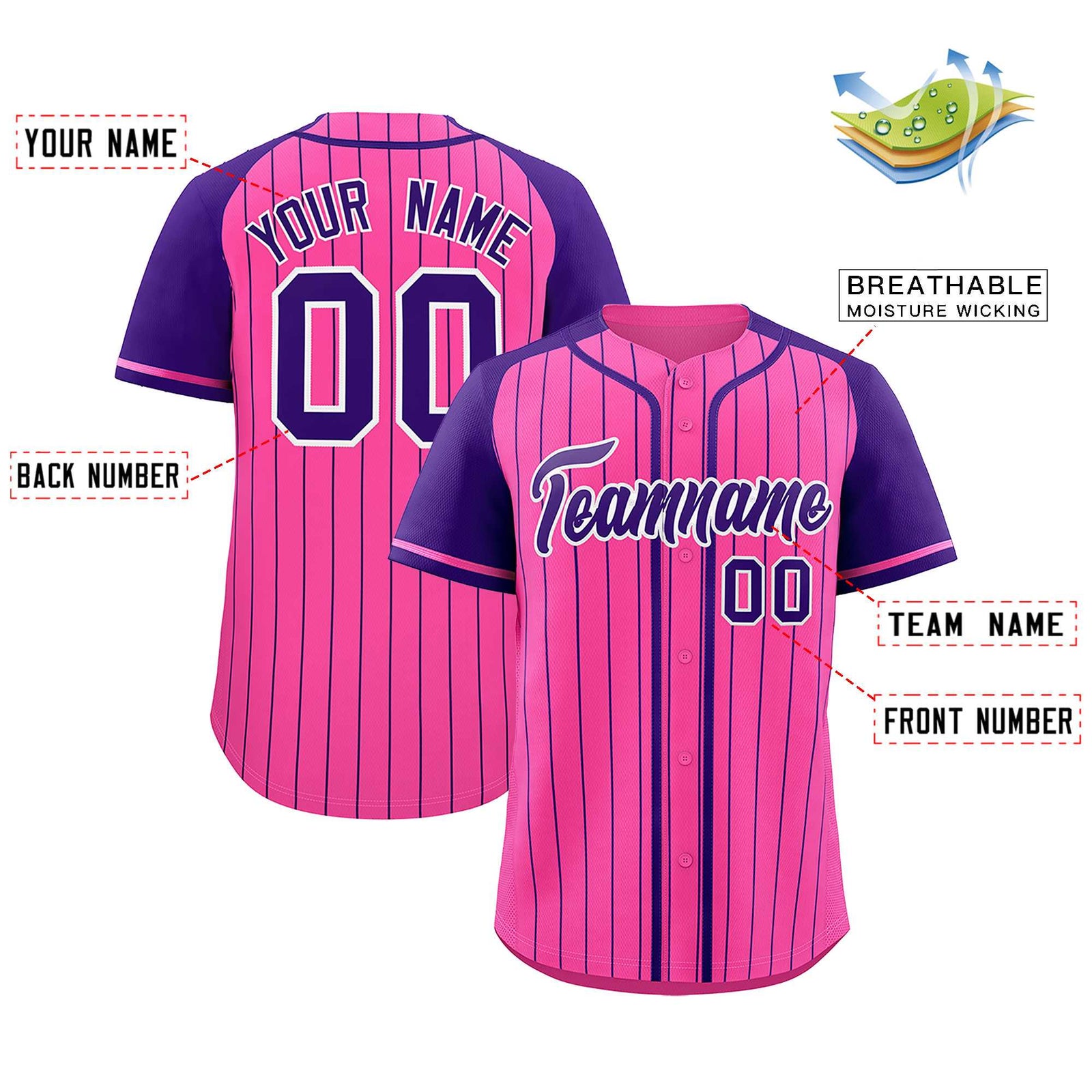 Custom Pink Purple Stripe Fashion Raglan Sleeves Authentic Baseball Jersey