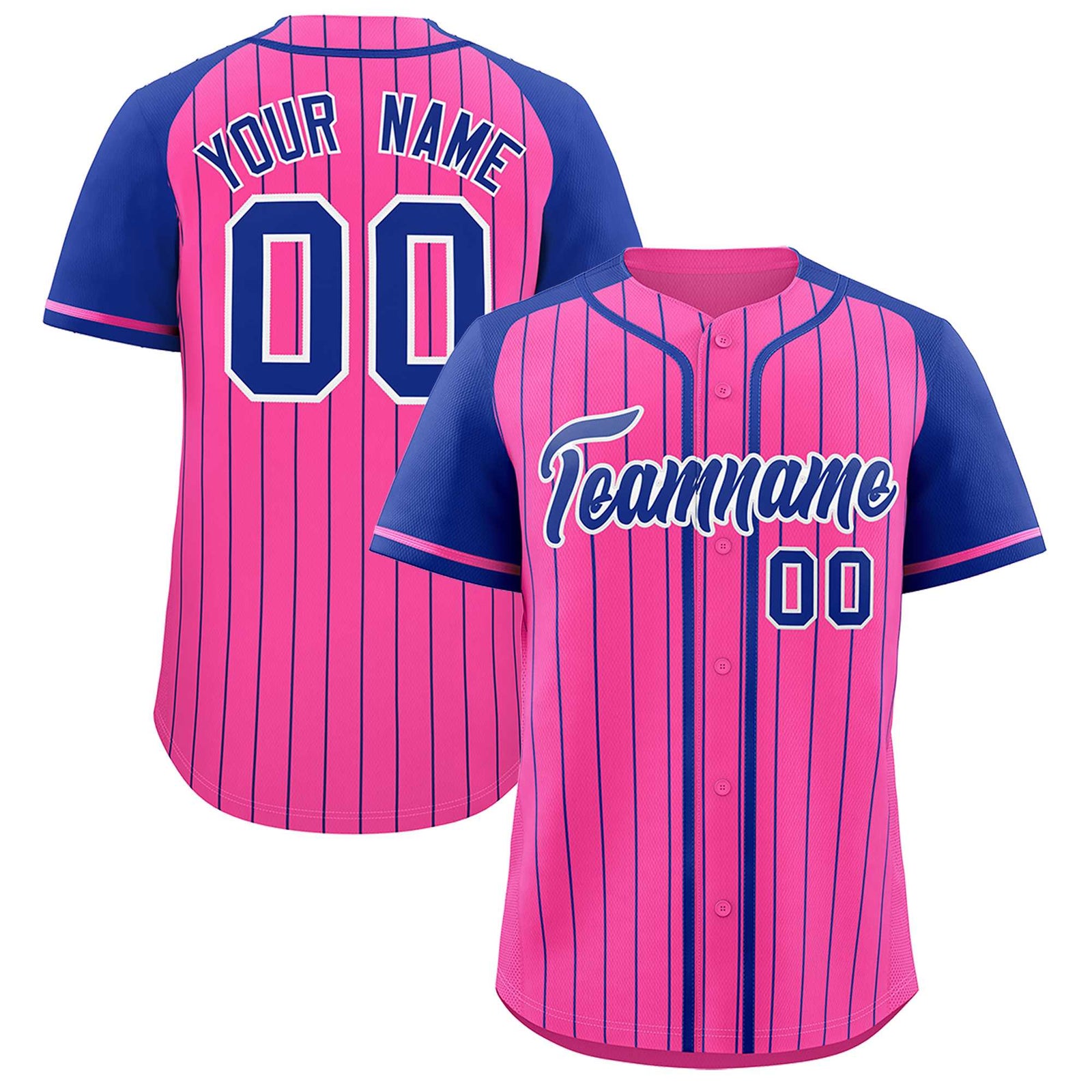 Custom Pink Royal Stripe Fashion Raglan Sleeves Authentic Baseball Jersey