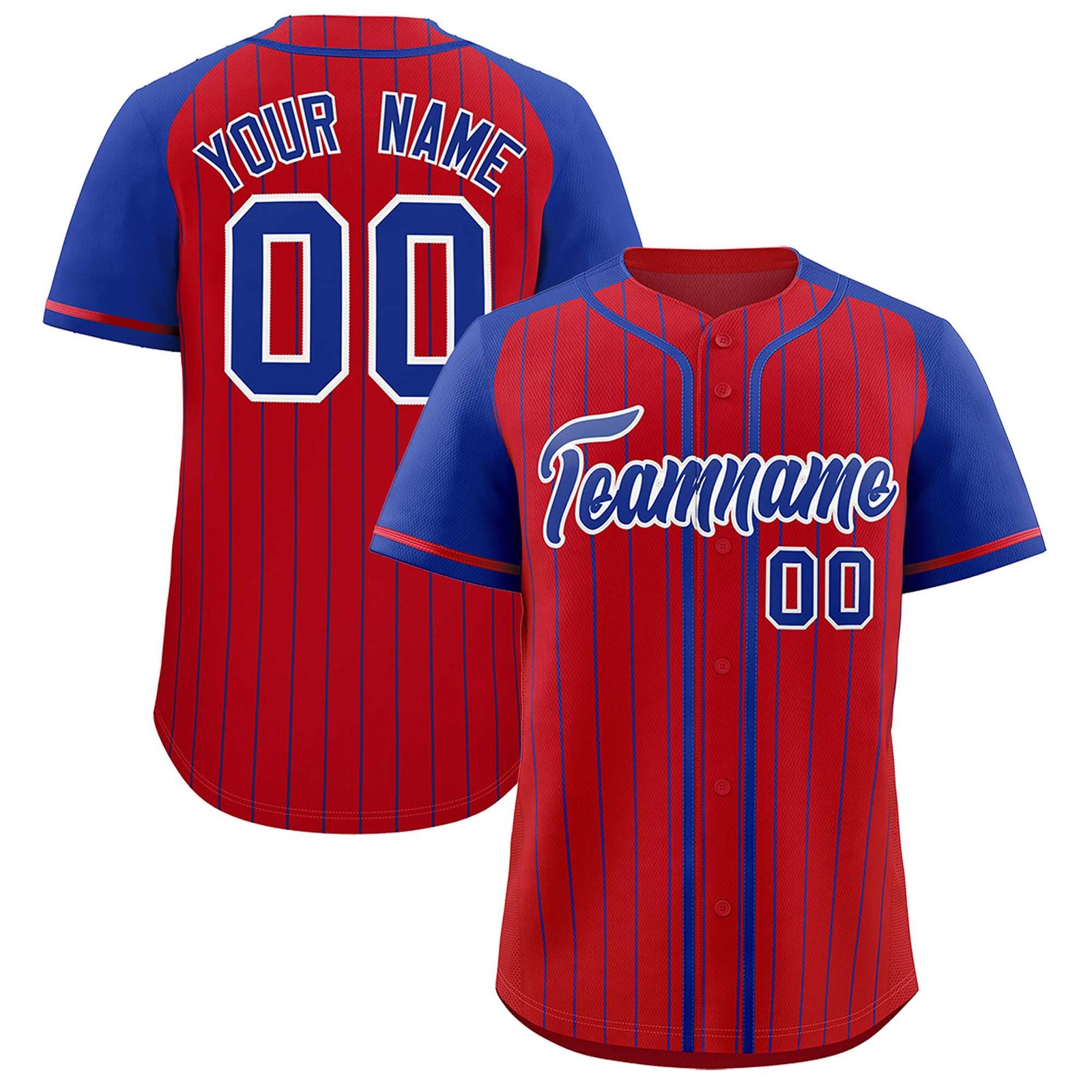 Custom Red Royal Stripe Fashion Raglan Sleeves Authentic Baseball Jersey