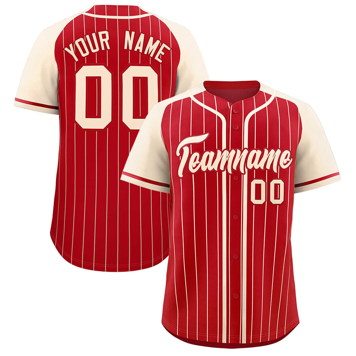 Custom Red Cream Stripe Fashion Raglan Sleeves Authentic Baseball Jersey