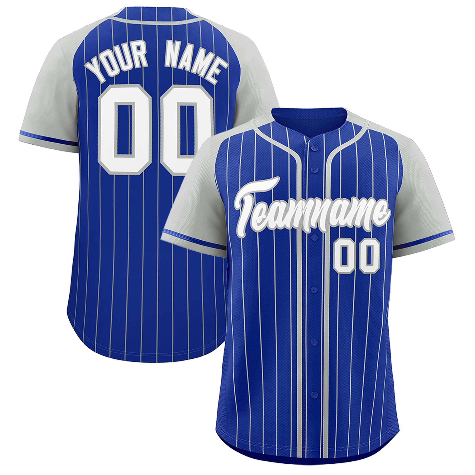 Custom Royal Gray Stripe Fashion Raglan Sleeves Authentic Baseball Jersey