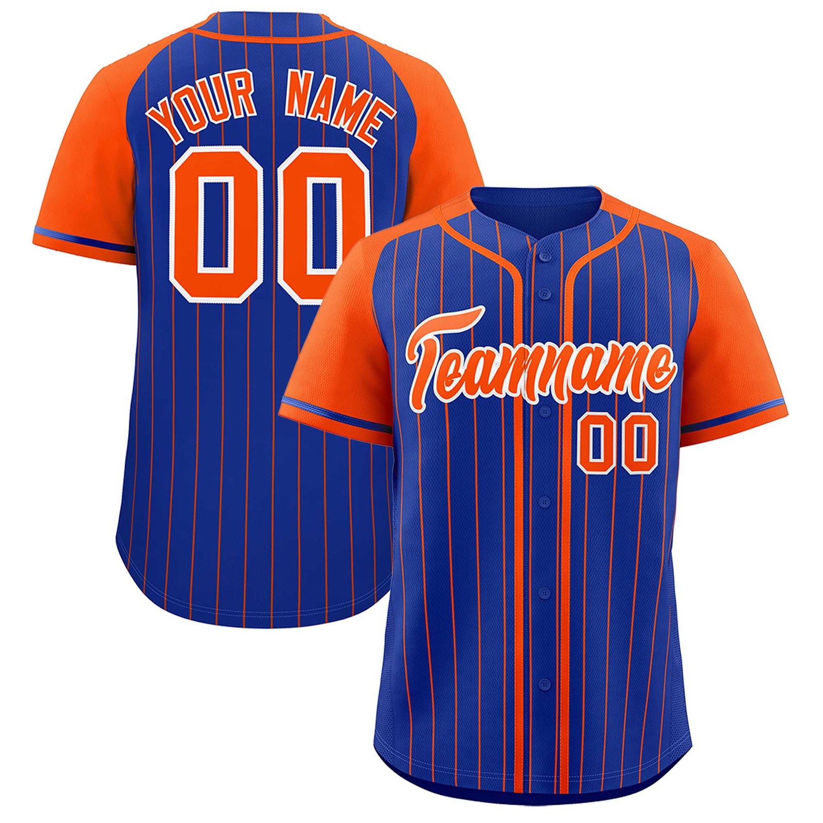 Custom Royal Orange Stripe Fashion Raglan Sleeves Authentic Baseball Jersey