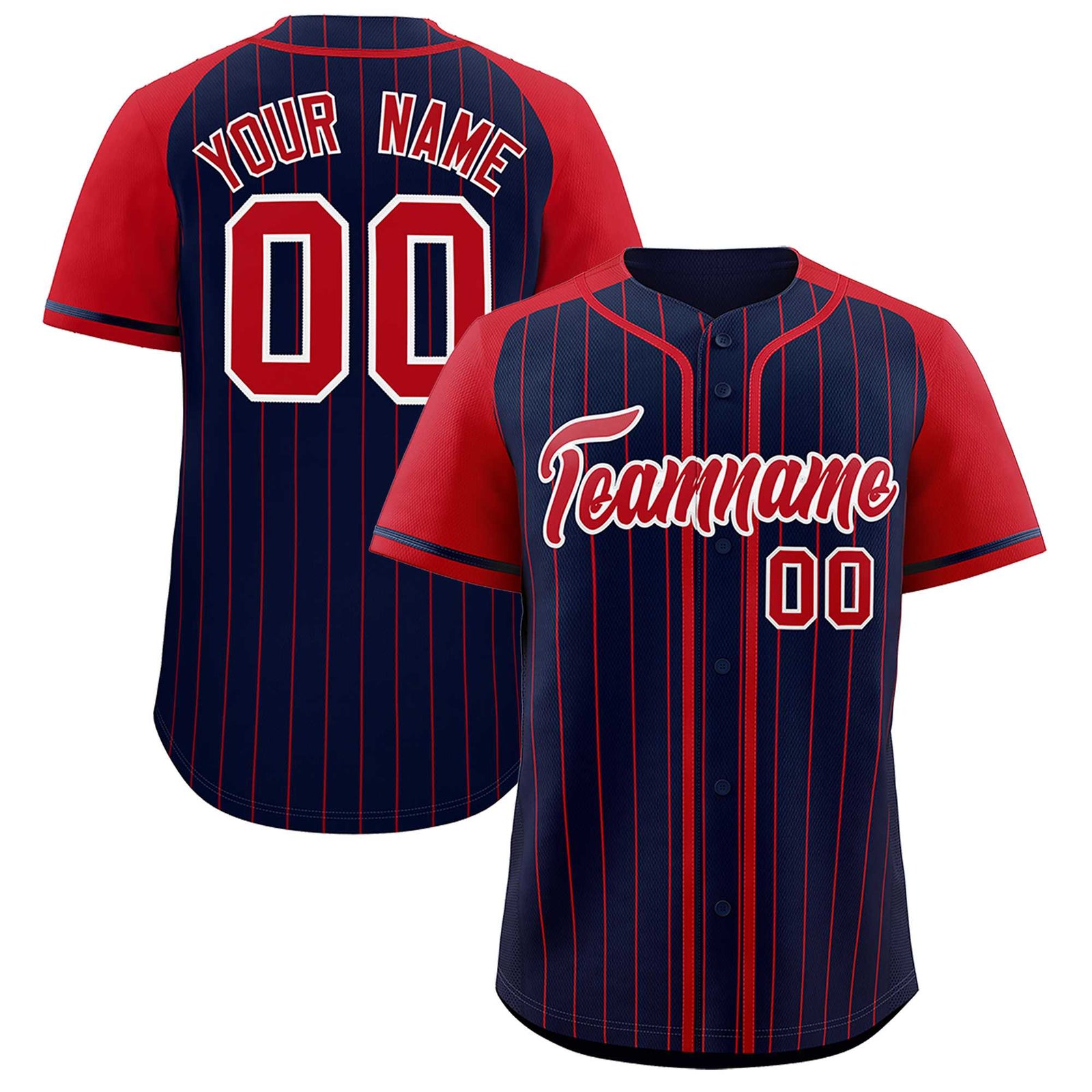 Custom Navy Red Stripe Fashion Raglan Sleeves Authentic Baseball Jersey