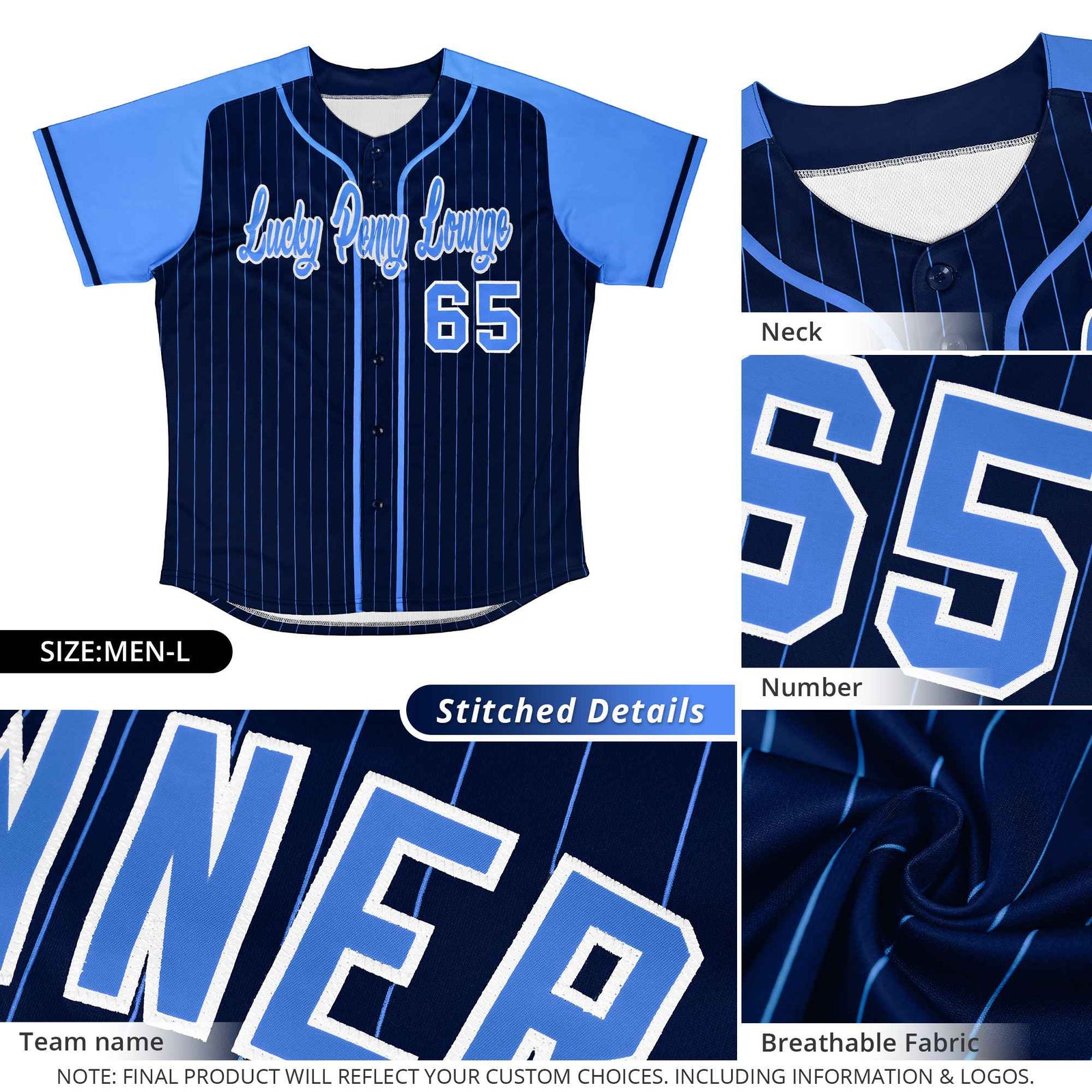 Custom Navy Powder Blue Stripe Fashion Raglan Sleeves Authentic Baseball Jersey