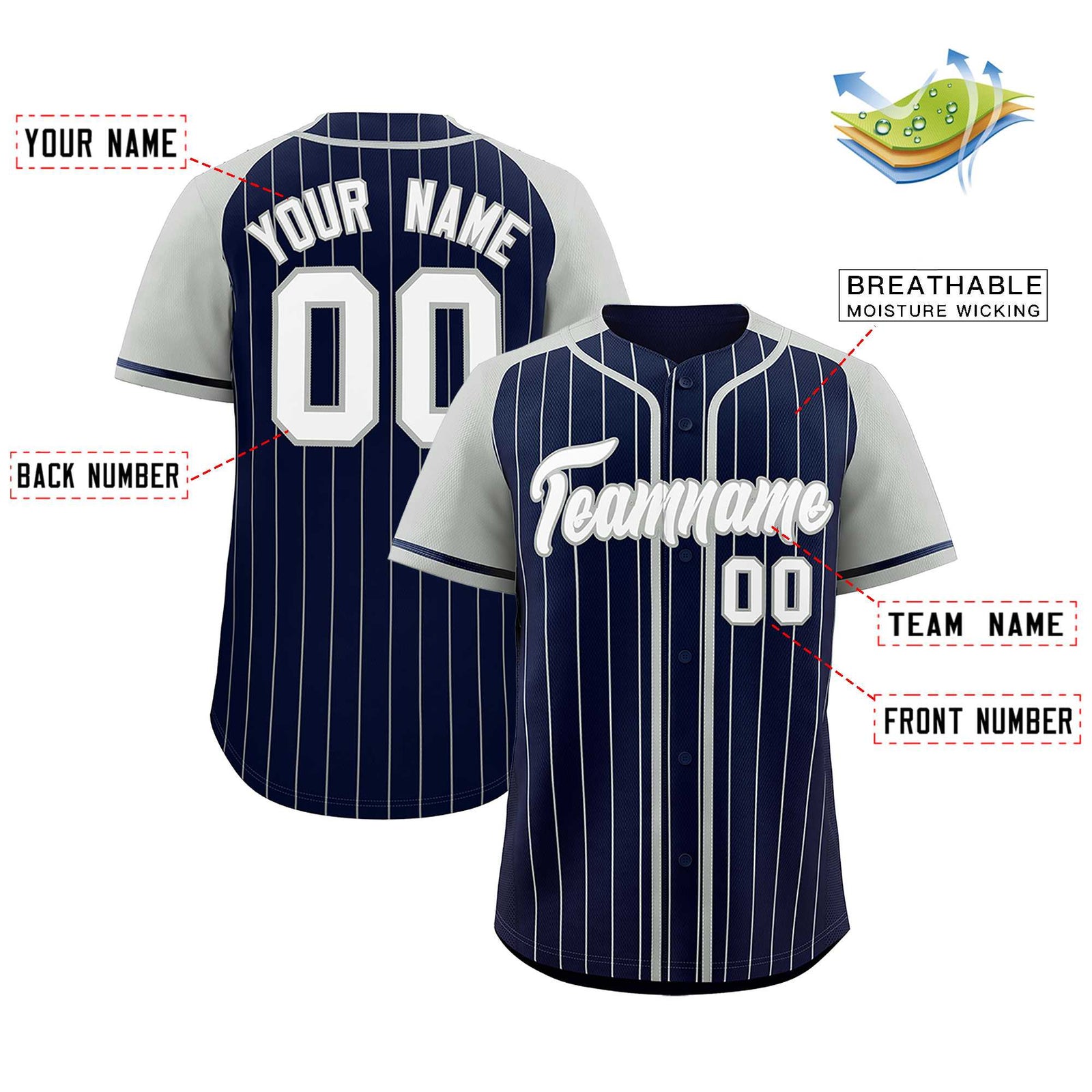 Custom Navy Gray Stripe Fashion Raglan Sleeves Authentic Baseball Jersey