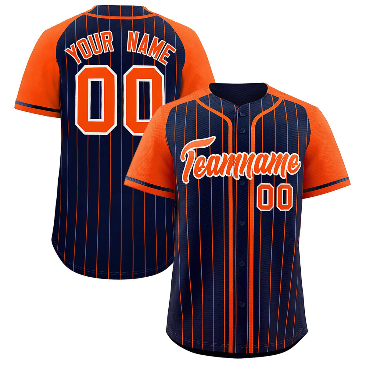 Custom Navy Orange Stripe Fashion Raglan Sleeves Authentic Baseball Jersey
