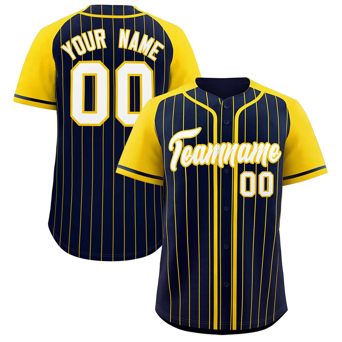 Custom Navy Gold Stripe Fashion Raglan Sleeves Authentic Baseball Jersey