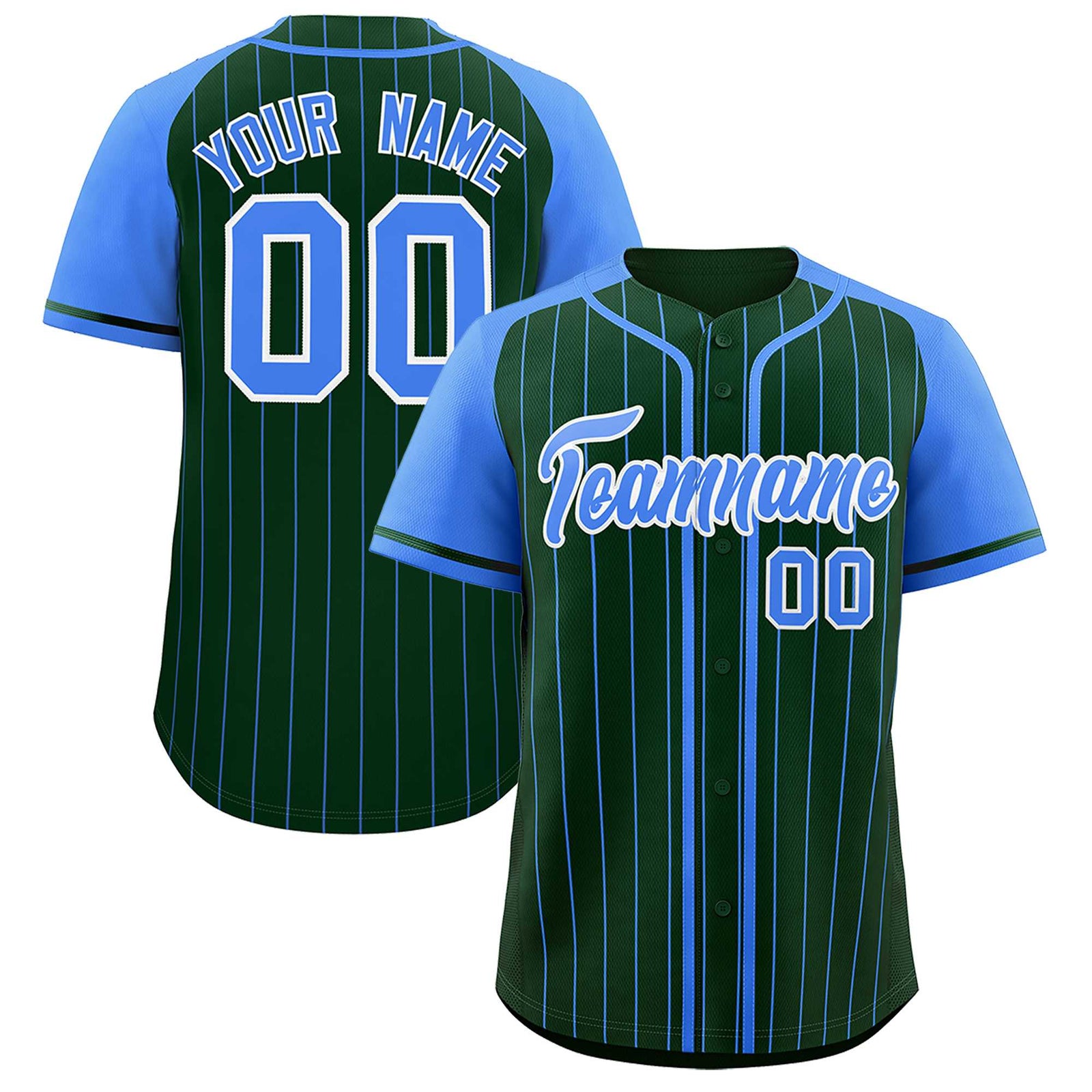 Custom Green Powder Blue Stripe Fashion Raglan Sleeves Authentic Baseball Jersey