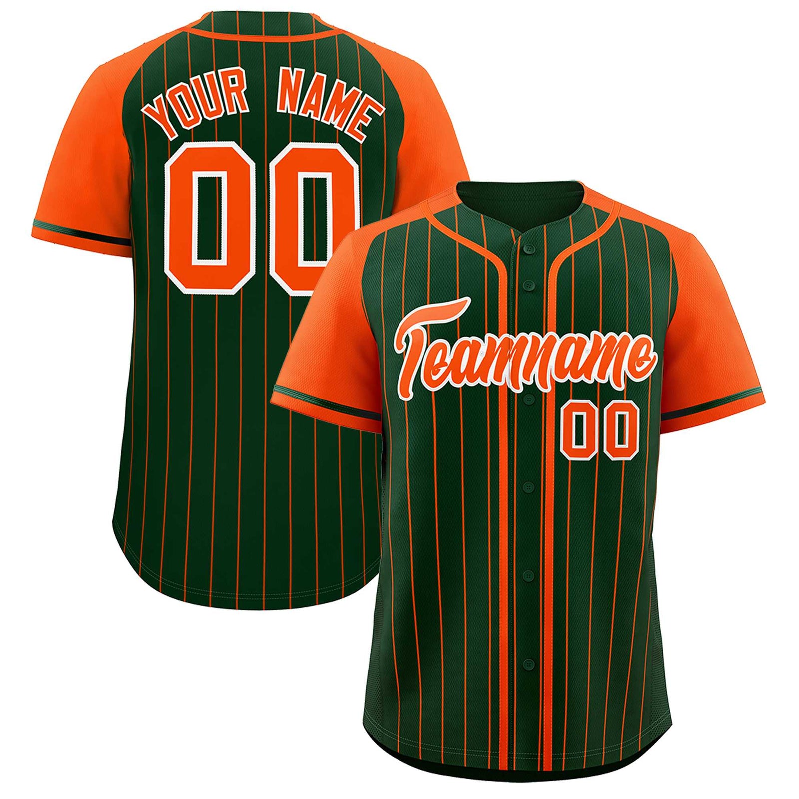 Custom Green Orange Stripe Fashion Raglan Sleeves Authentic Baseball Jersey