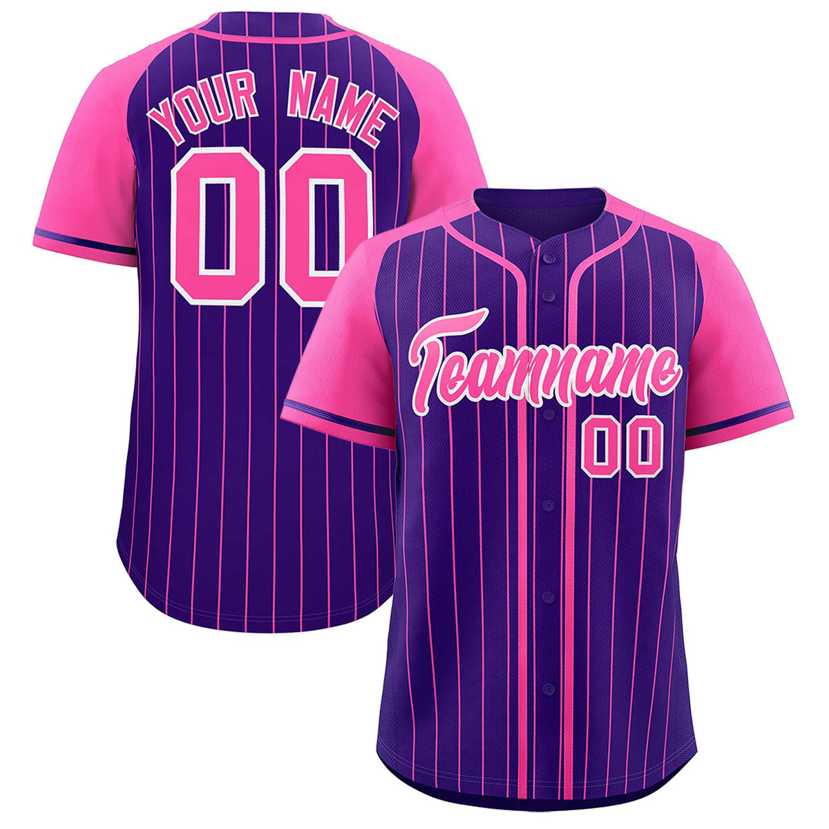 Custom Purple Pink Stripe Fashion Raglan Sleeves Authentic Baseball Jersey