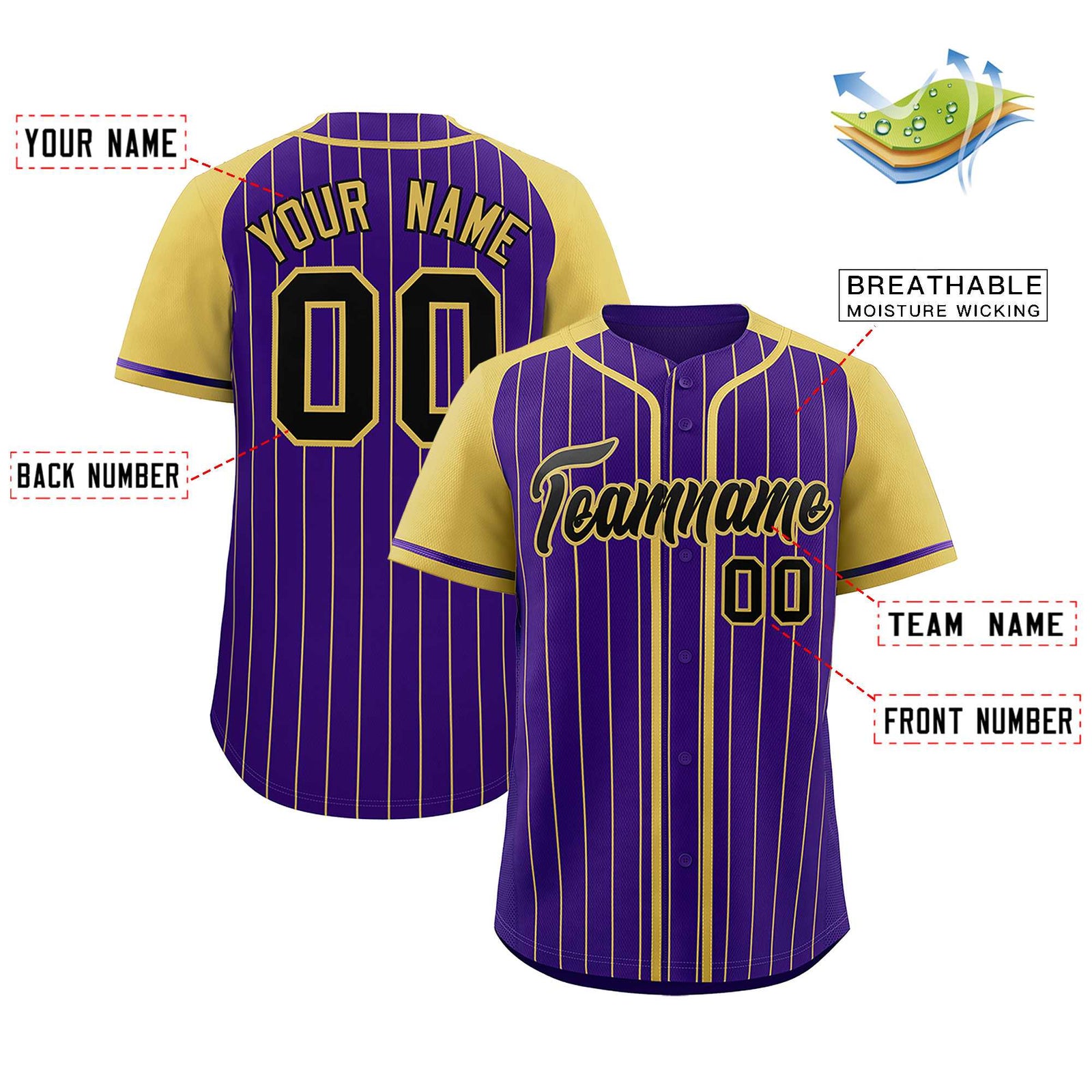 Custom Purple Old Gold Stripe Fashion Raglan Sleeves Authentic Baseball Jersey