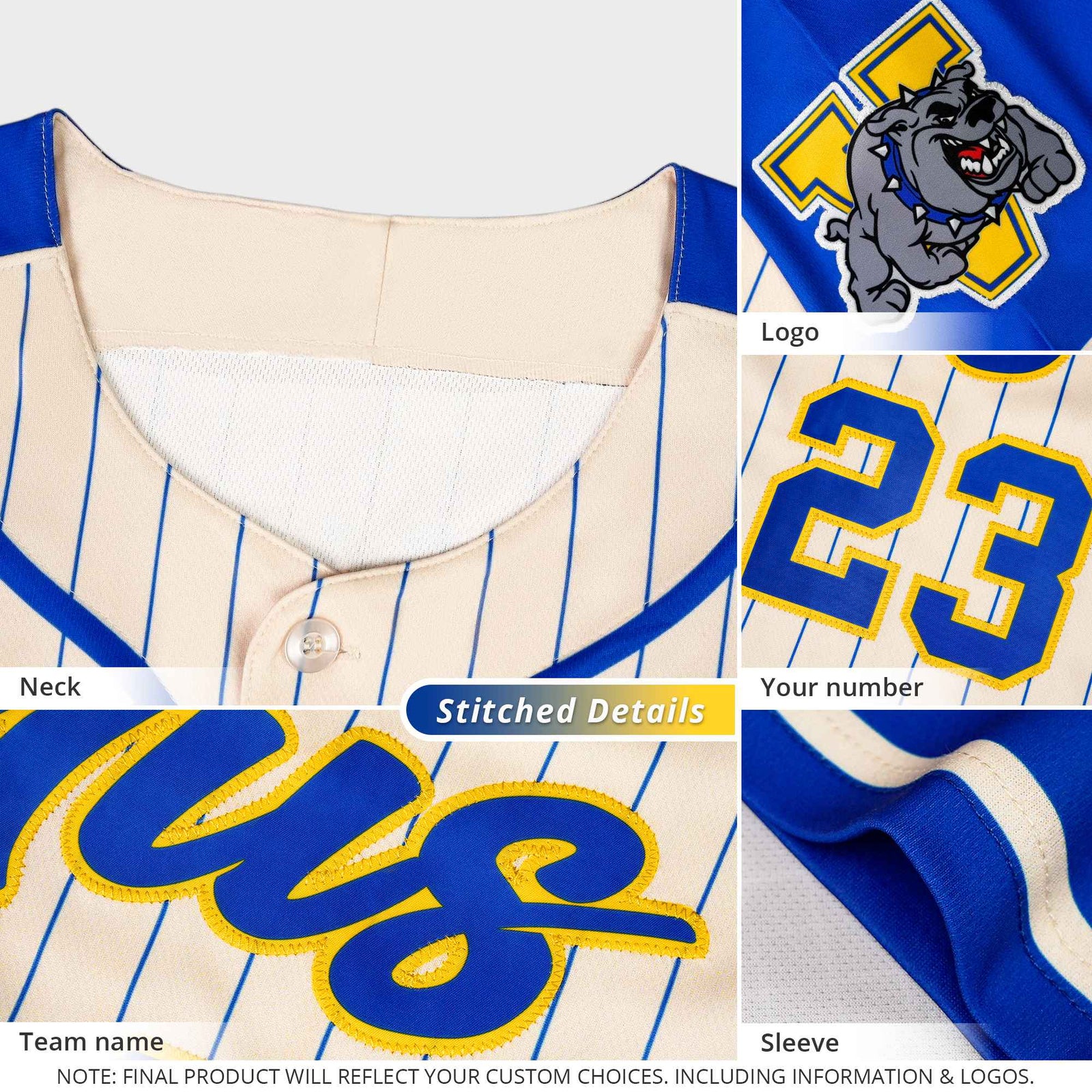 Custom Gold Royal Stripe Fashion Raglan Sleeves Authentic Baseball Jersey