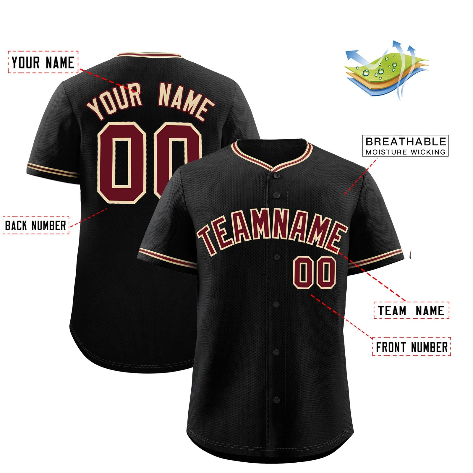 Custom Black Crimson-Khaki Classic Personalized Baseball Sports Uniform