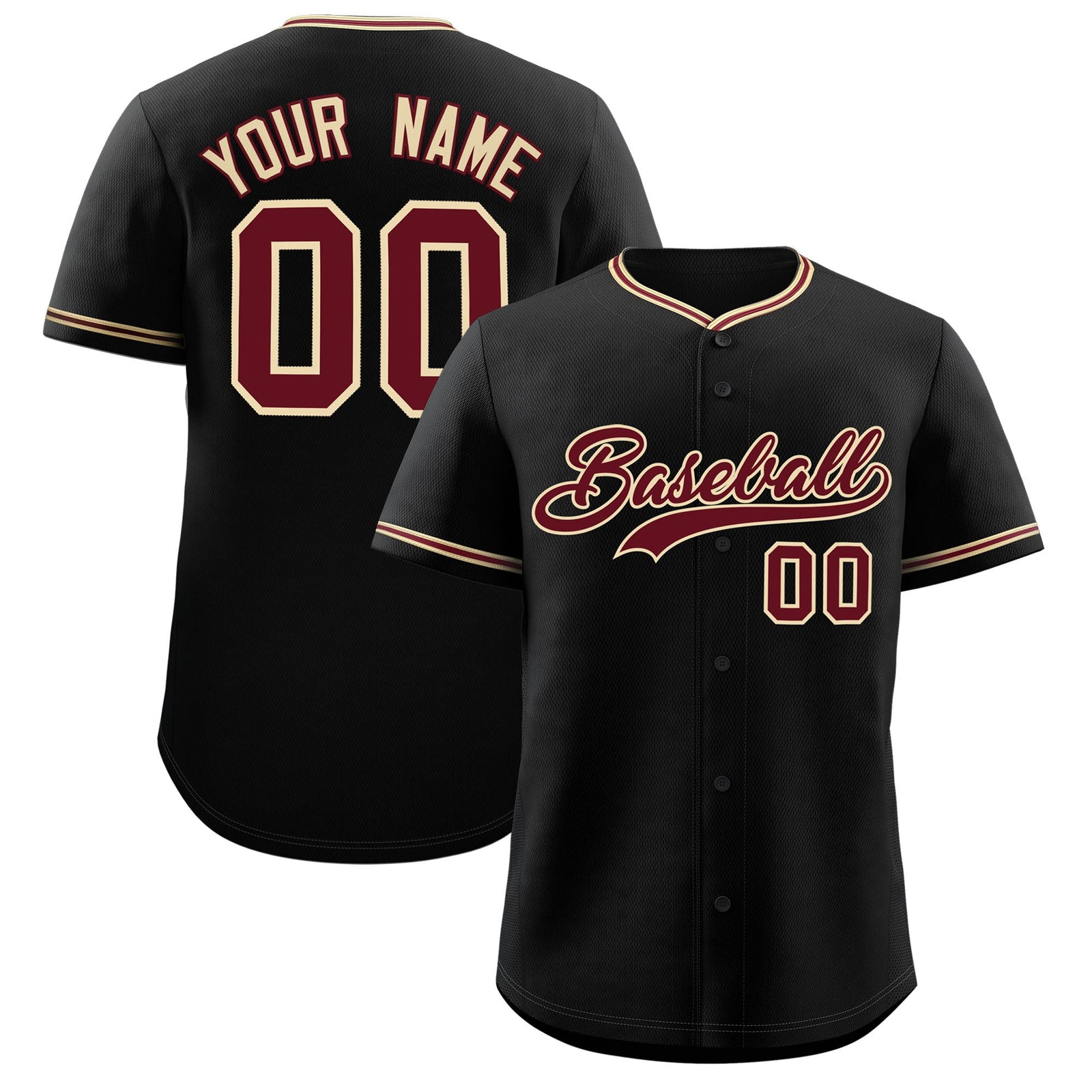 Custom Black Crimson-Khaki Classic Personalized Baseball Sports Uniform