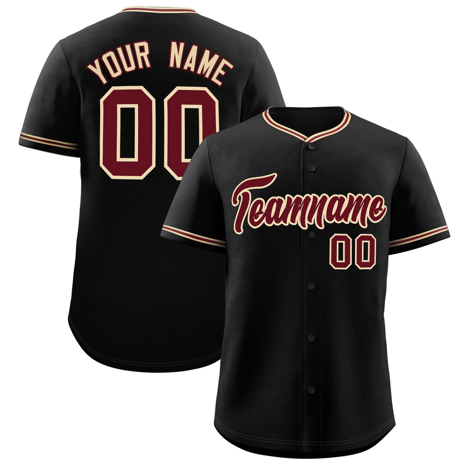 Custom Black Crimson-Khaki Classic Personalized Baseball Sports Uniform