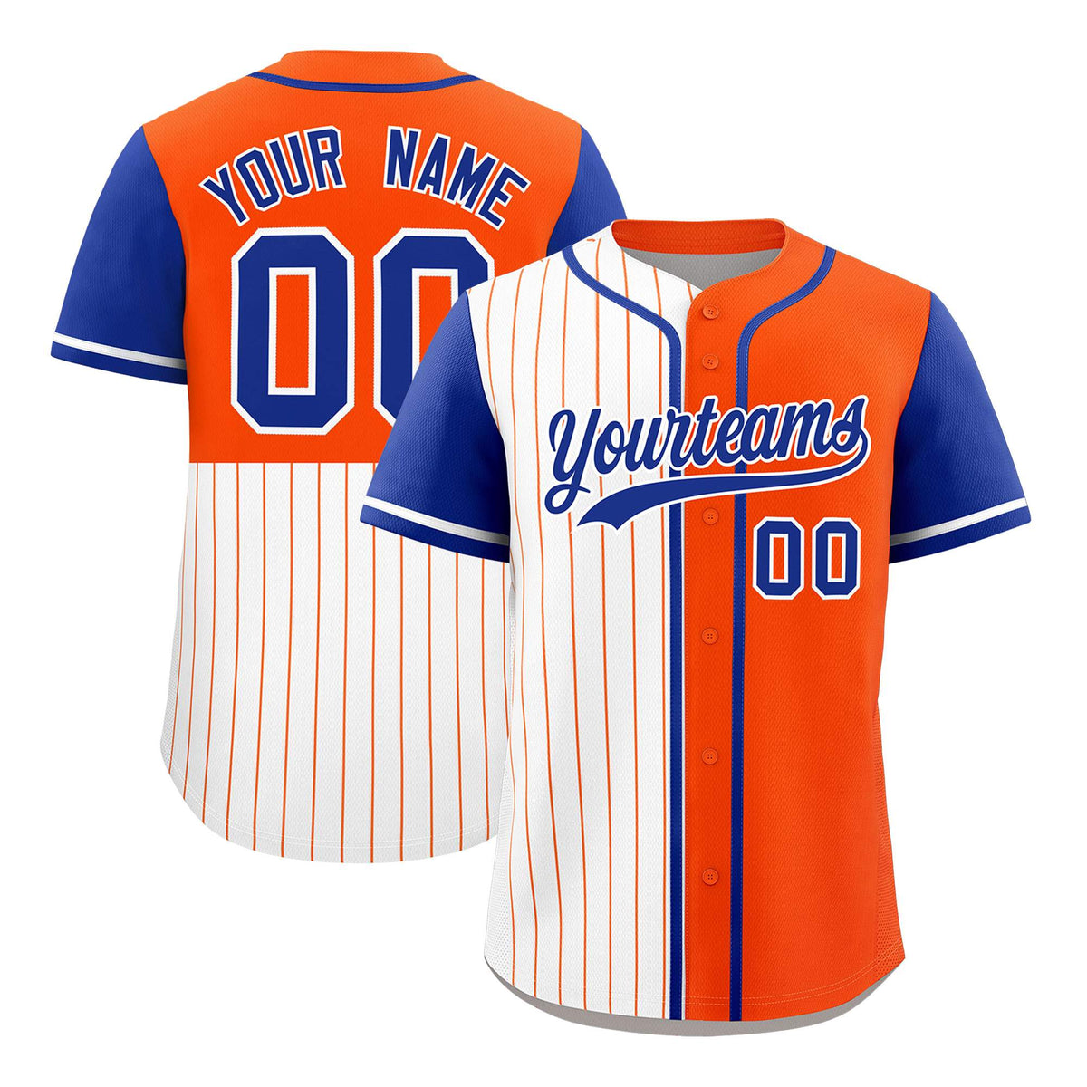 Custom White Orange and Royal Pinstripe Personalized Raglan Sleeves Authentic Baseball Jersey