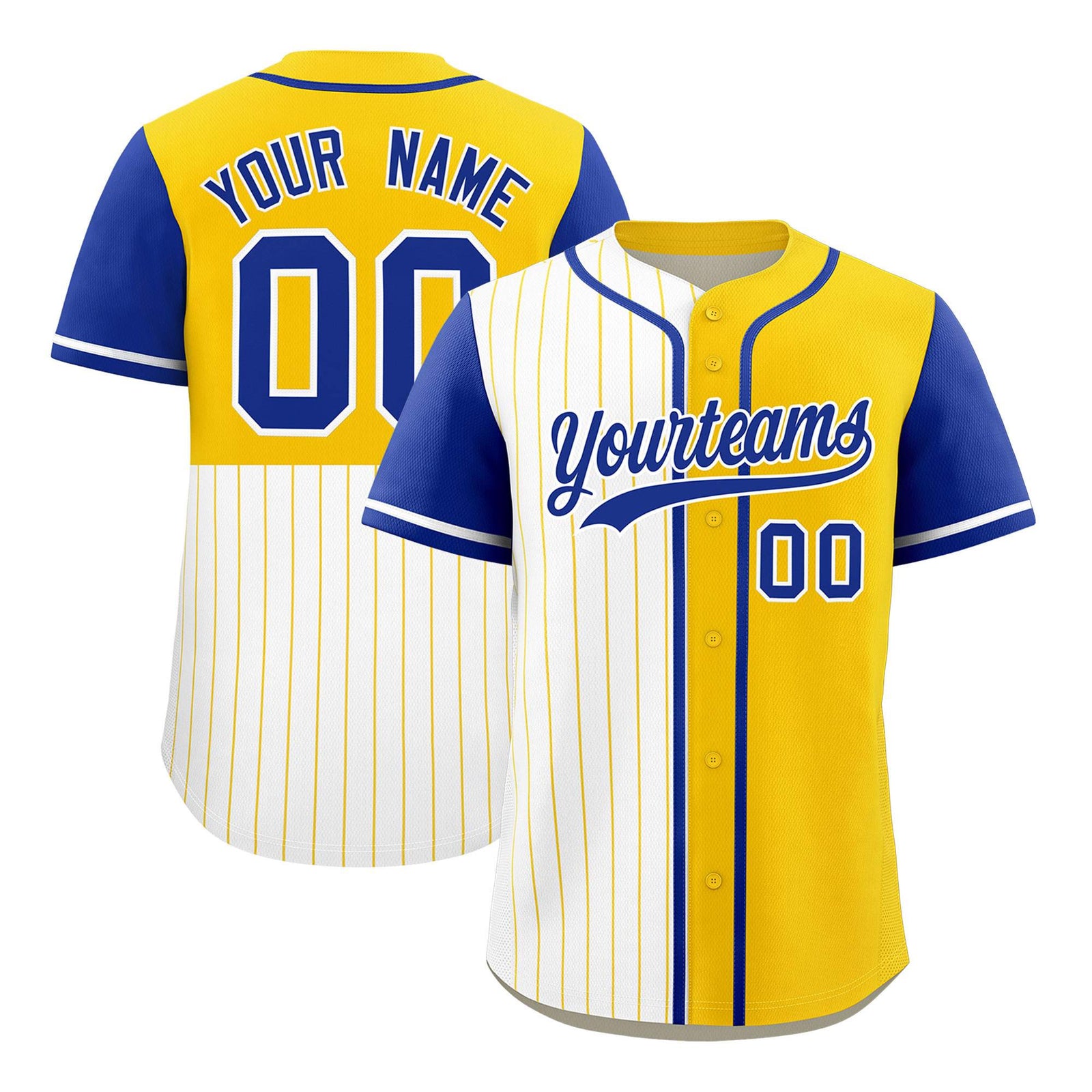 Custom White Gold and Royal Pinstripe Personalized Raglan Sleeves Authentic Baseball Jersey
