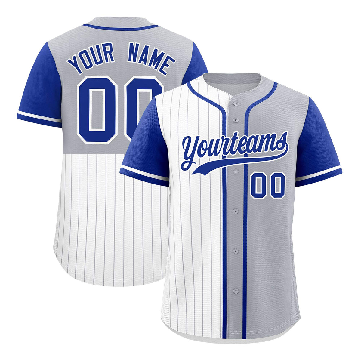 Custom White Gray and Royal Pinstripe Personalized Raglan Sleeves Authentic Baseball Jersey