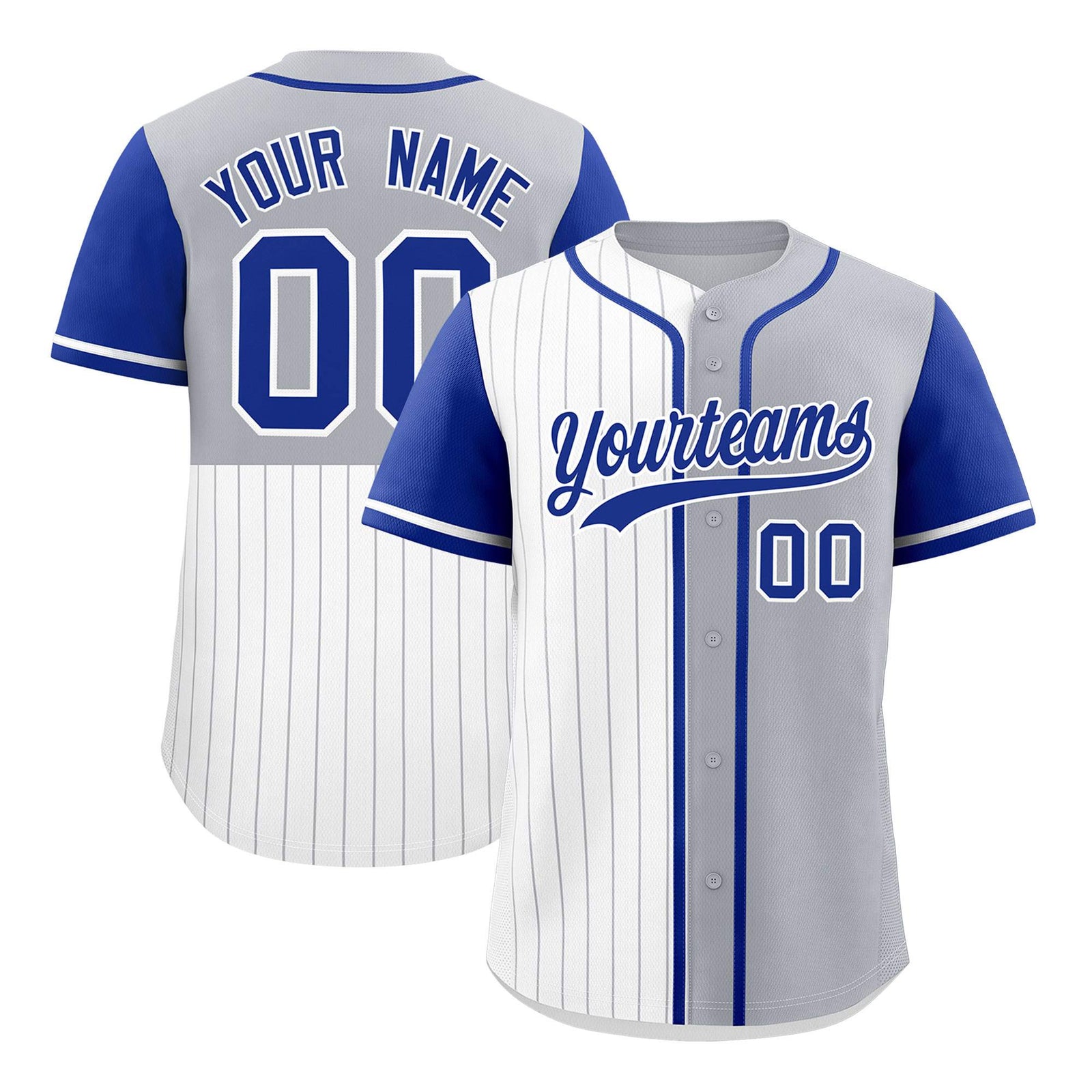 Custom White Gray and Royal Pinstripe Personalized Raglan Sleeves Authentic Baseball Jersey